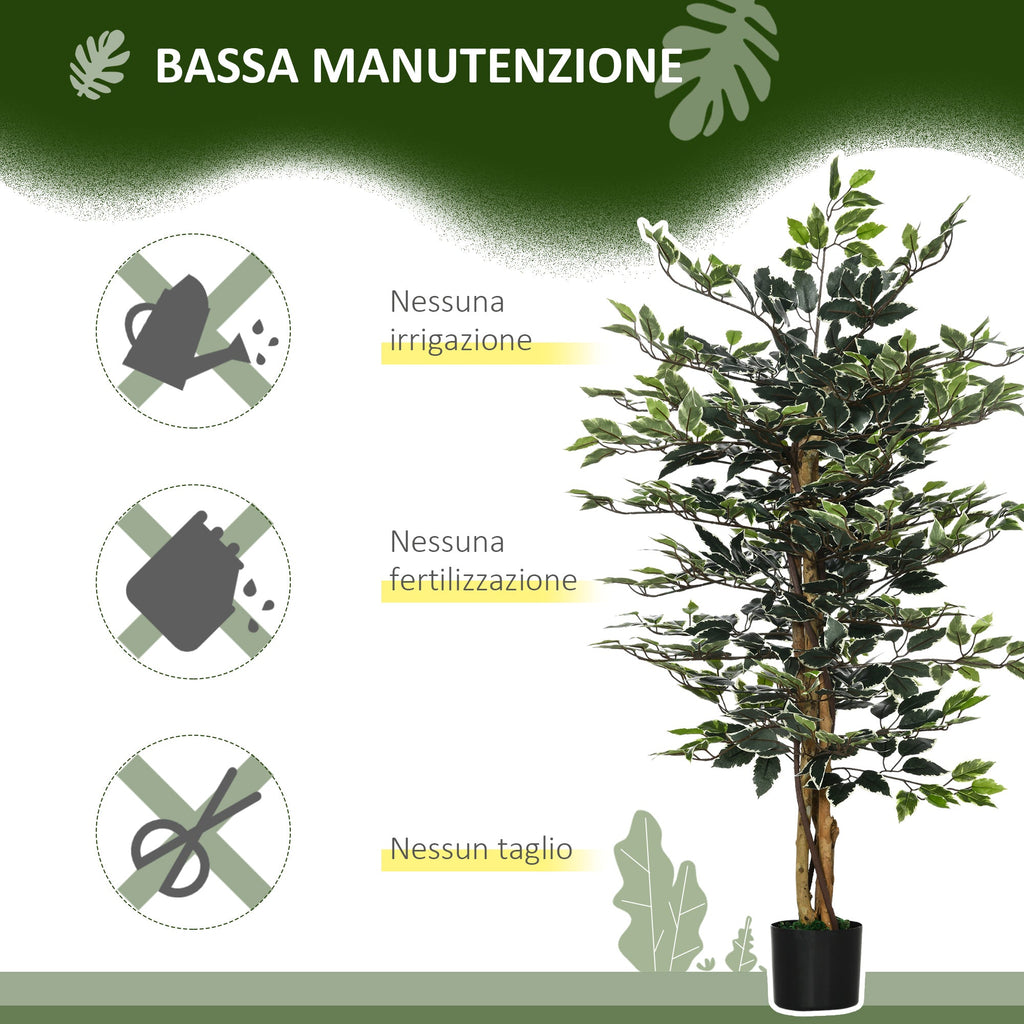 EasyComfort Ficus kunstplant 130 cm — 3 stammen, 702 bladeren, pot Ø15x 12.5 cm