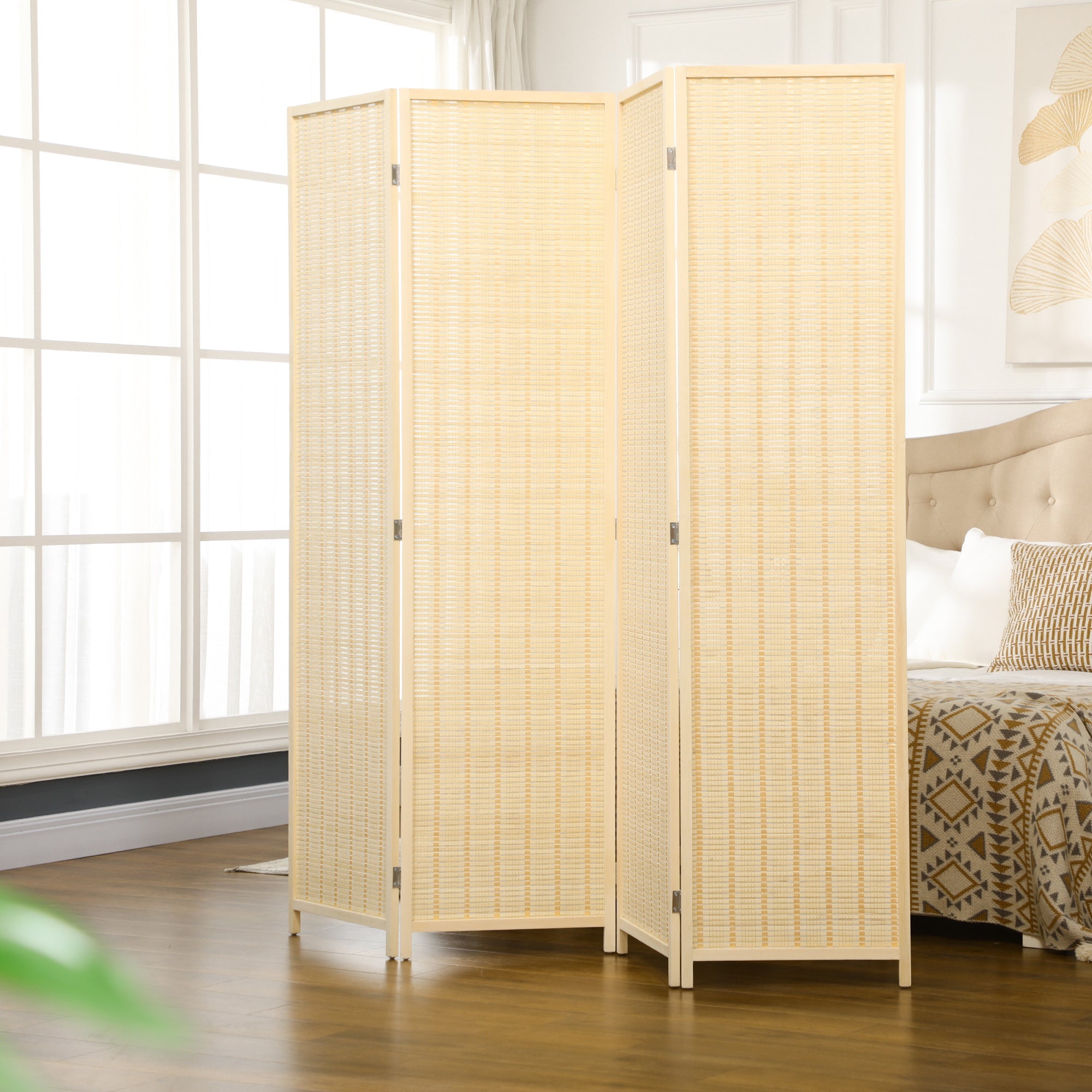 EasyComfort kamerscherm 4 panelen bamboe/hout 180 cm natuur