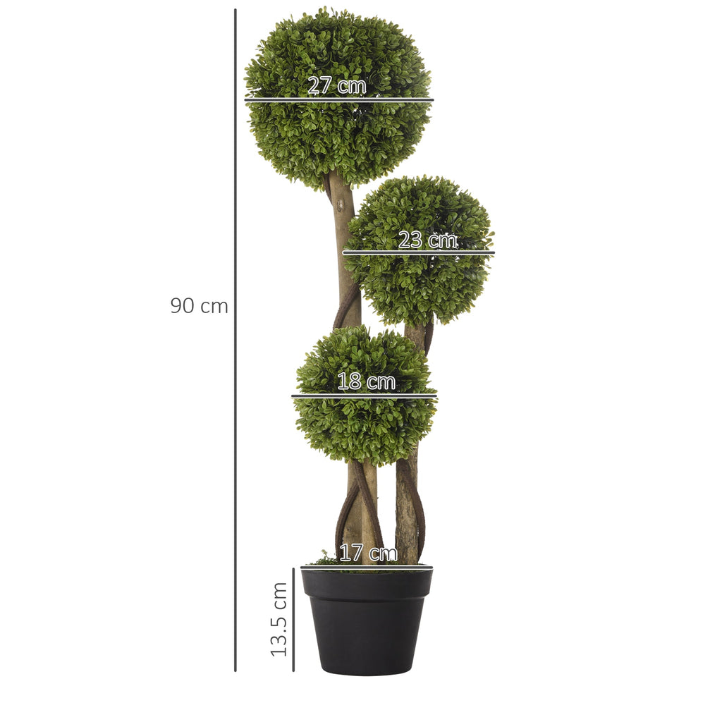 EasyComfort 3-bol buxus kunstplant met pot, 90 cm