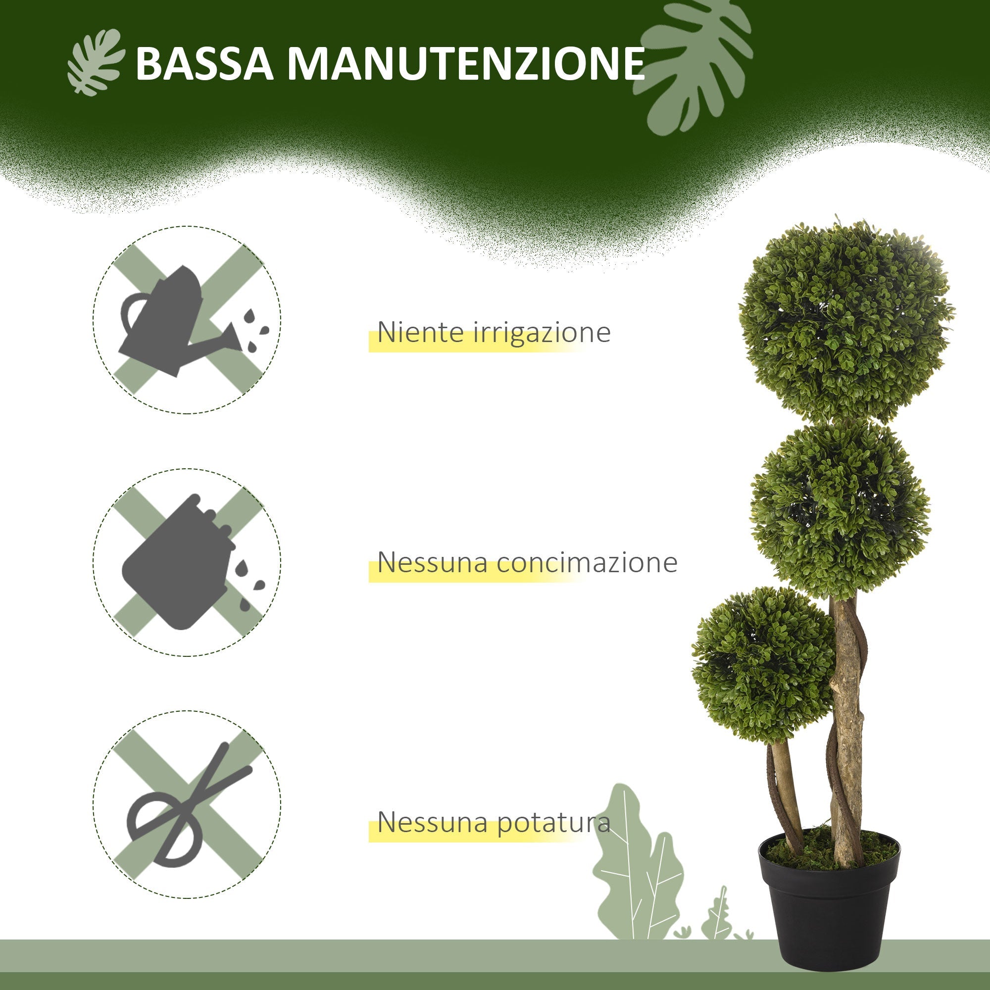 EasyComfort 3-bol buxus kunstplant met pot, 90 cm