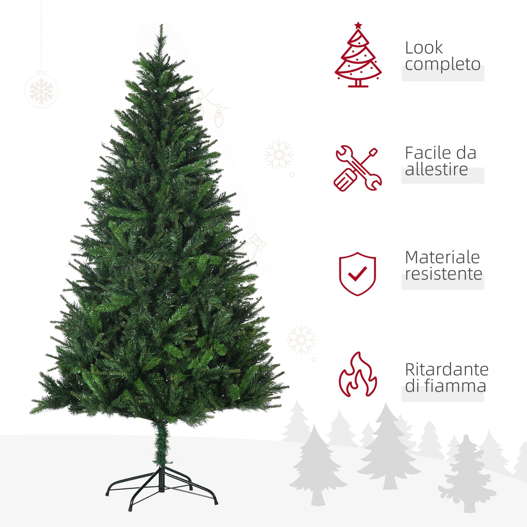 Easycomfort Albero di Natale Artificiale 180cm with 786 Rami, 2 Sezioni e Base in Metallo, Verde