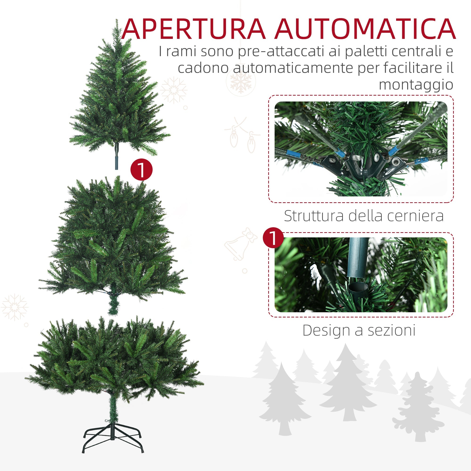 Easycomfort Albero di Natale Artificiale 180cm with 786 Rami, 2 Sezioni e Base in Metallo, Verde