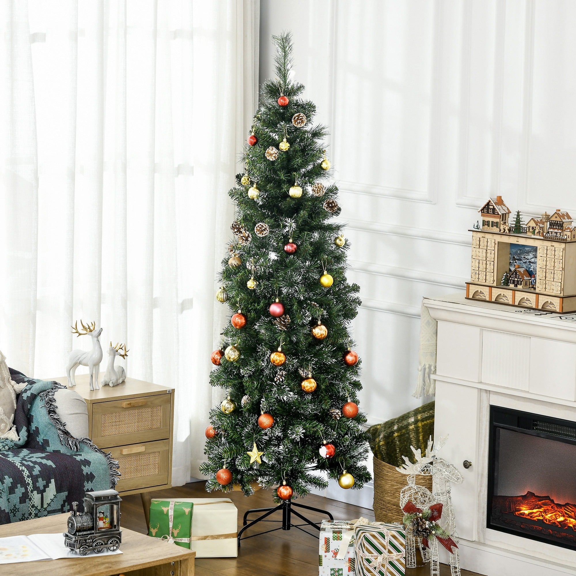 Easycomfort Albero di Natale Artificiale da 180cm with Pigne, 618 Rami e Base in Metallo, Verde
