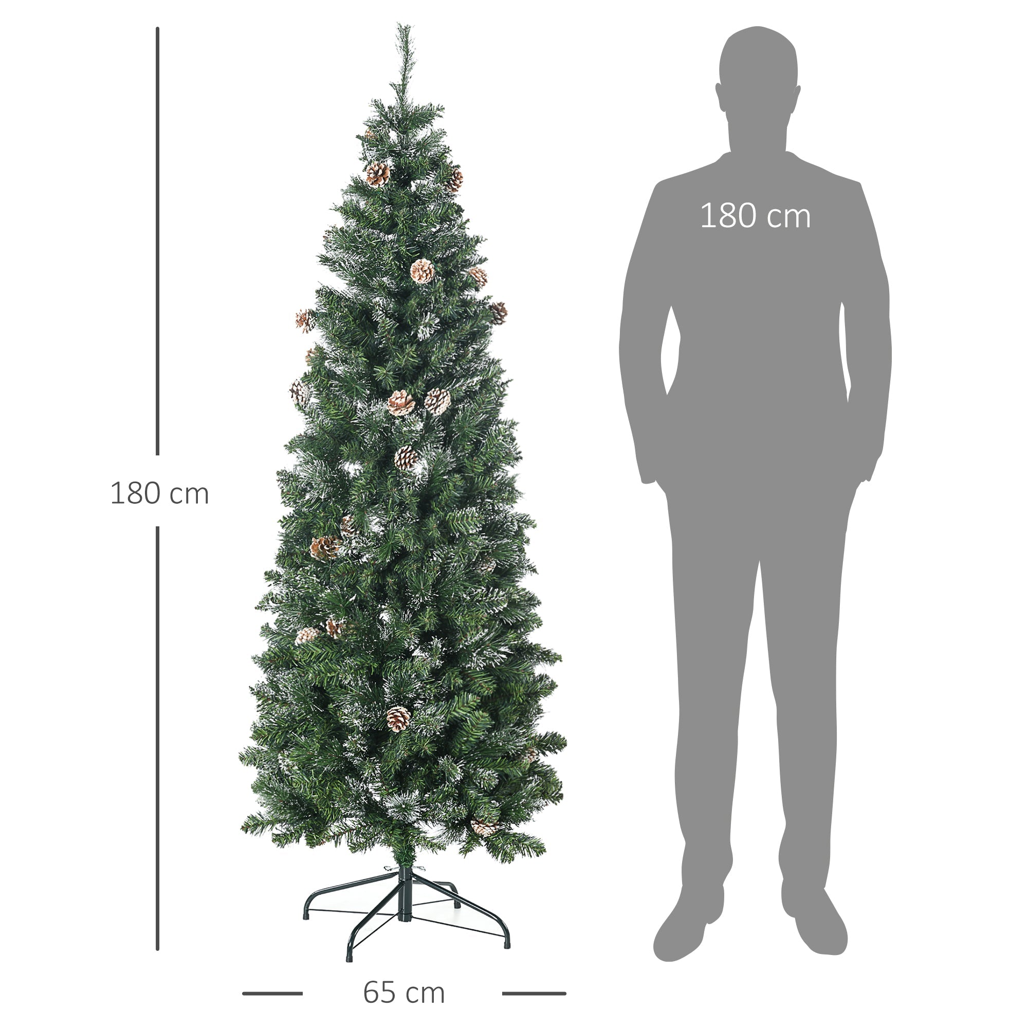 Easycomfort Albero di Natale Artificiale da 180cm with Pigne, 618 Rami e Base in Metallo, Verde