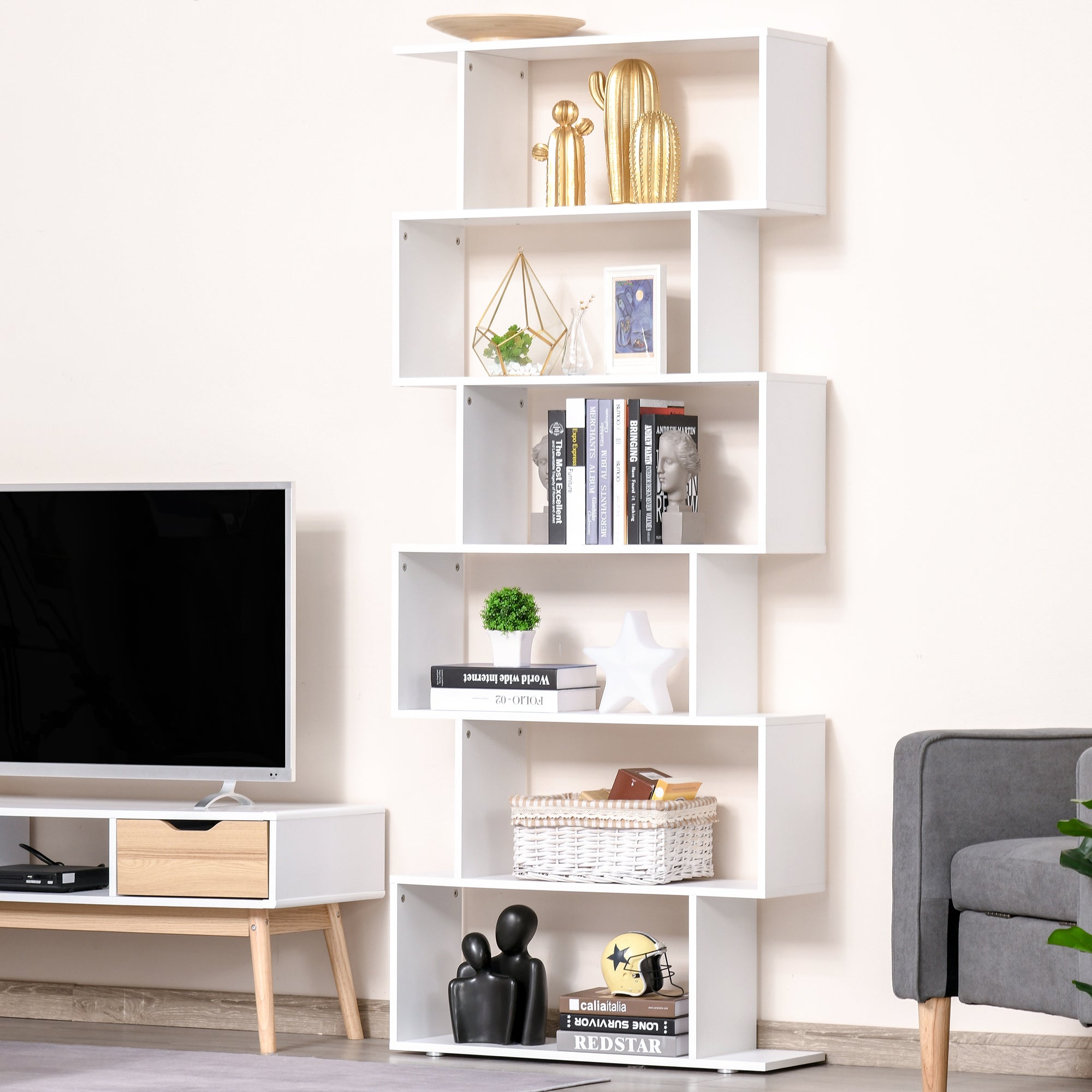 Easycomfort Libreria di Design Mobili Ufficio Scaffale in Legno 80x24x191cm white