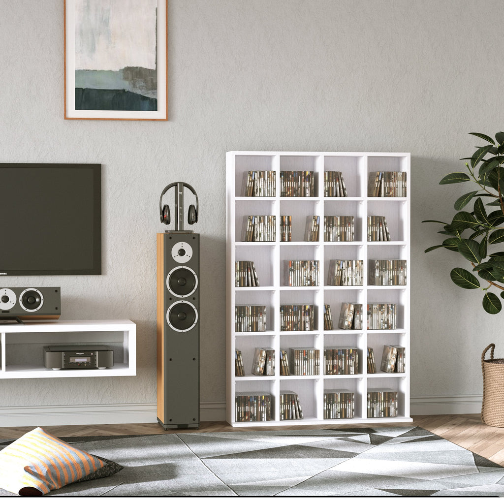 Easycomfort Mobile Libreria porta CD da 24 Ripiani ad Altezza Regolabile, in Truciolato, 130.5x89x20 cm, white