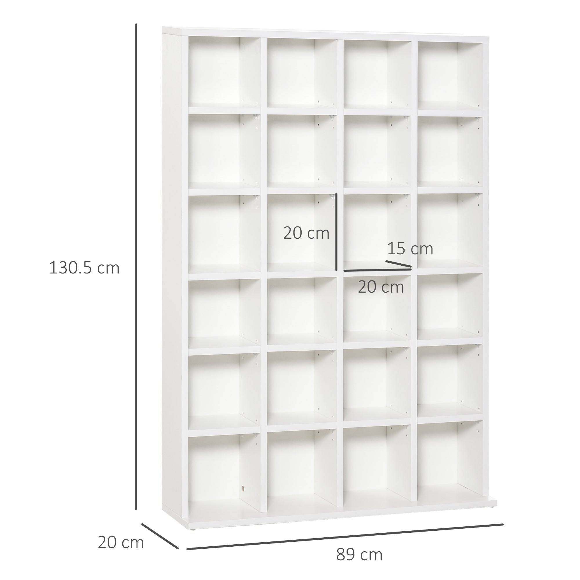 Easycomfort Mobile Libreria porta CD da 24 Ripiani ad Altezza Regolabile, in Truciolato, 130.5x89x20 cm, white