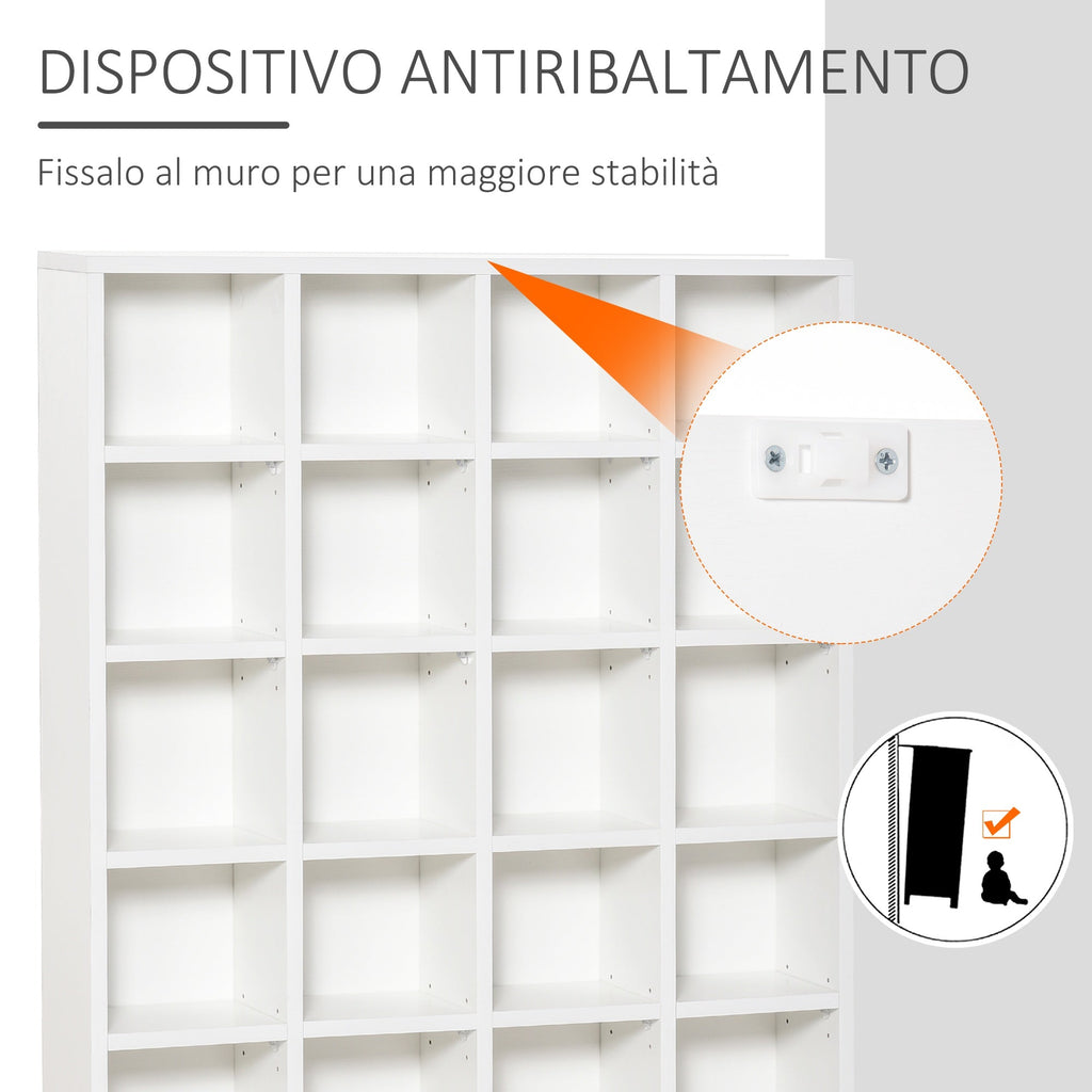 Easycomfort Mobile Libreria porta CD da 24 Ripiani ad Altezza Regolabile, in Truciolato, 130.5x89x20 cm, white
