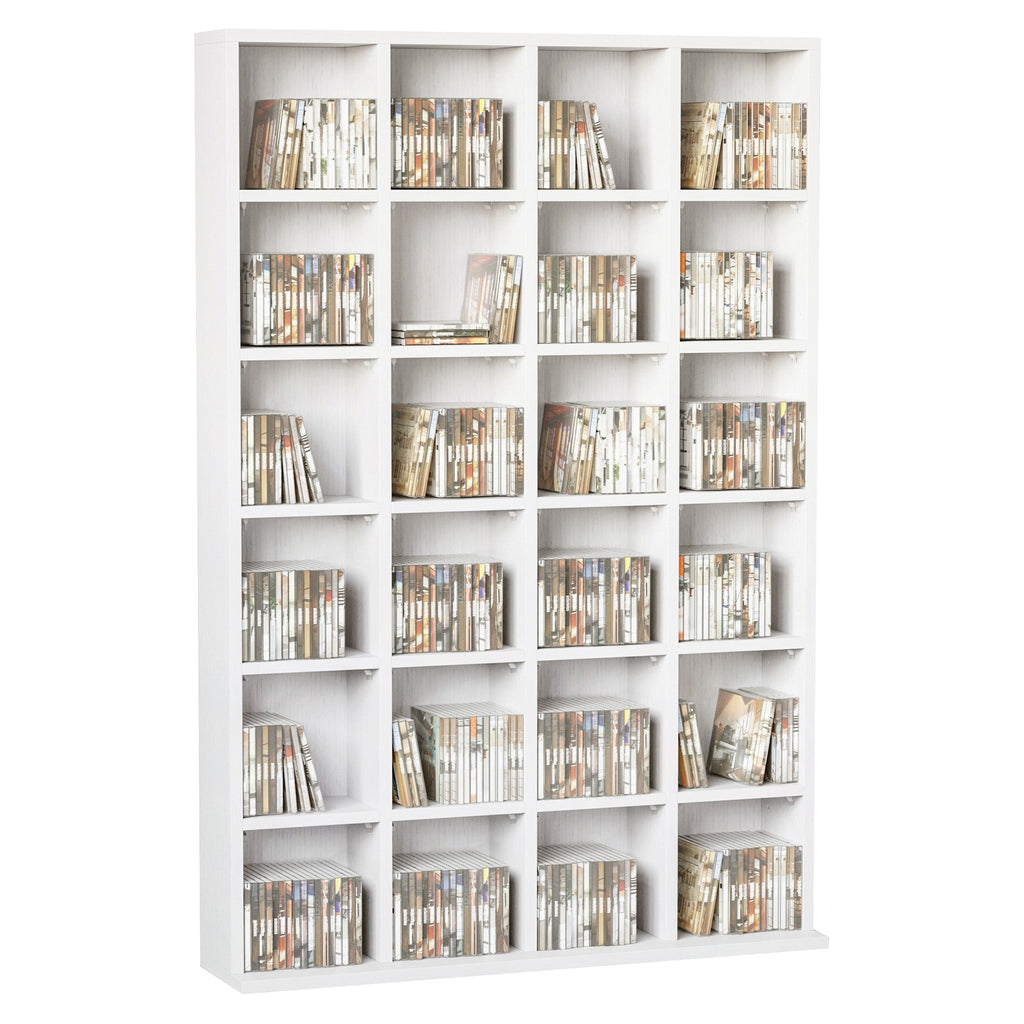 Easycomfort Mobile Libreria porta CD da 24 Ripiani ad Altezza Regolabile, in Truciolato, 130.5x89x20 cm, white