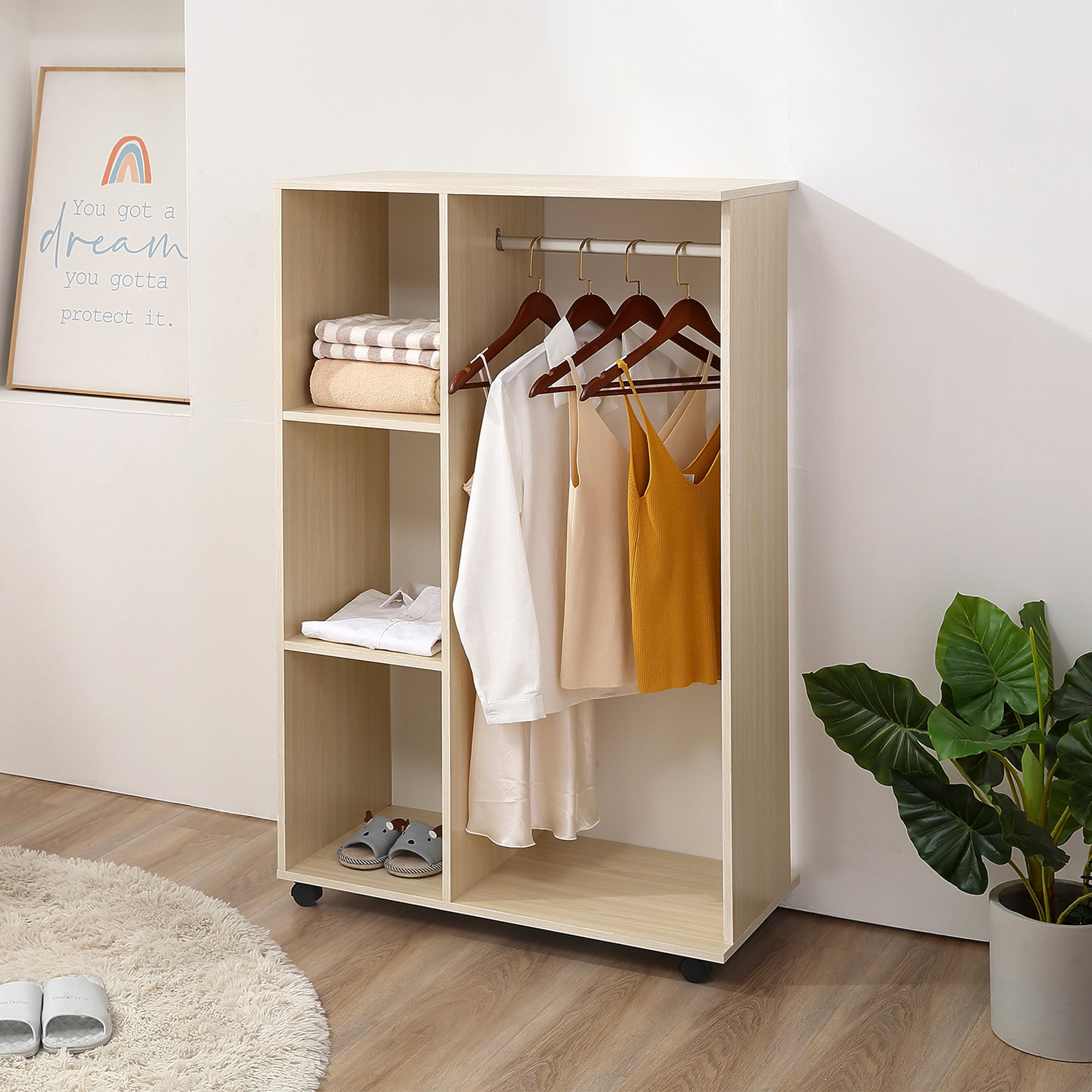 EasyComfort kledingrek met 3 leLPGanken en kledingstang 128 cm, beige