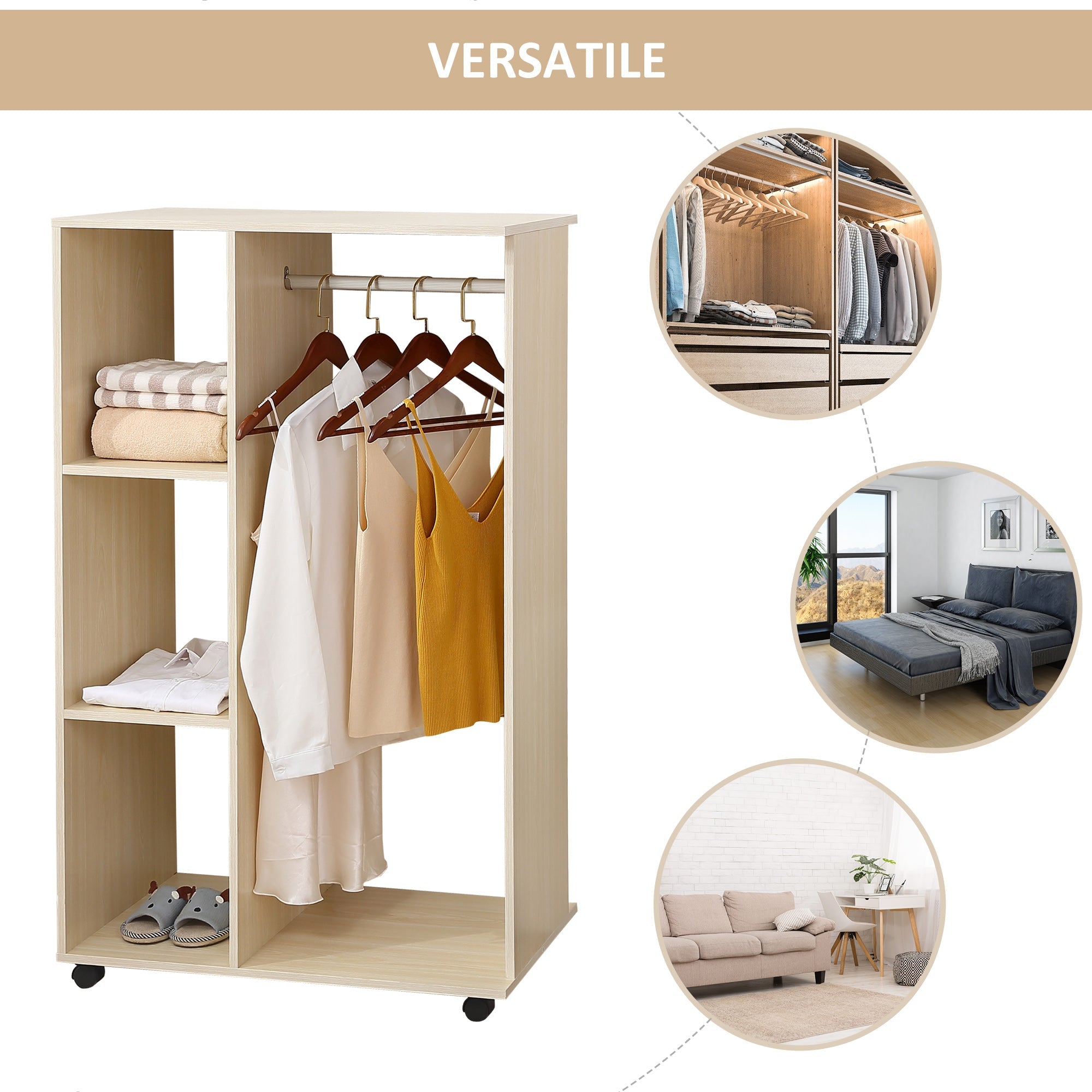 EasyComfort kledingrek met 3 leLPGanken en kledingstang 128 cm, beige