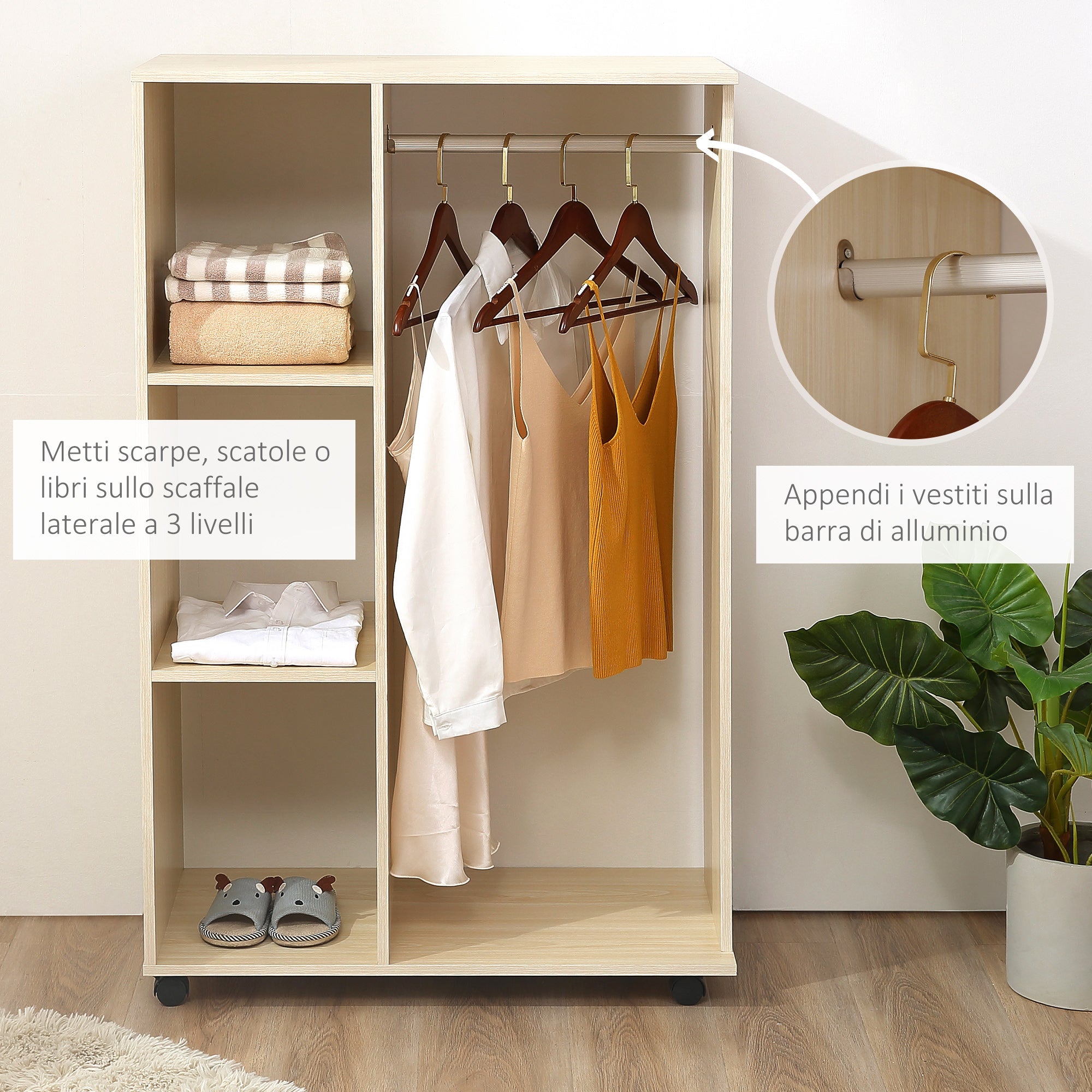 EasyComfort kledingrek met 3 leLPGanken en kledingstang 128 cm, beige