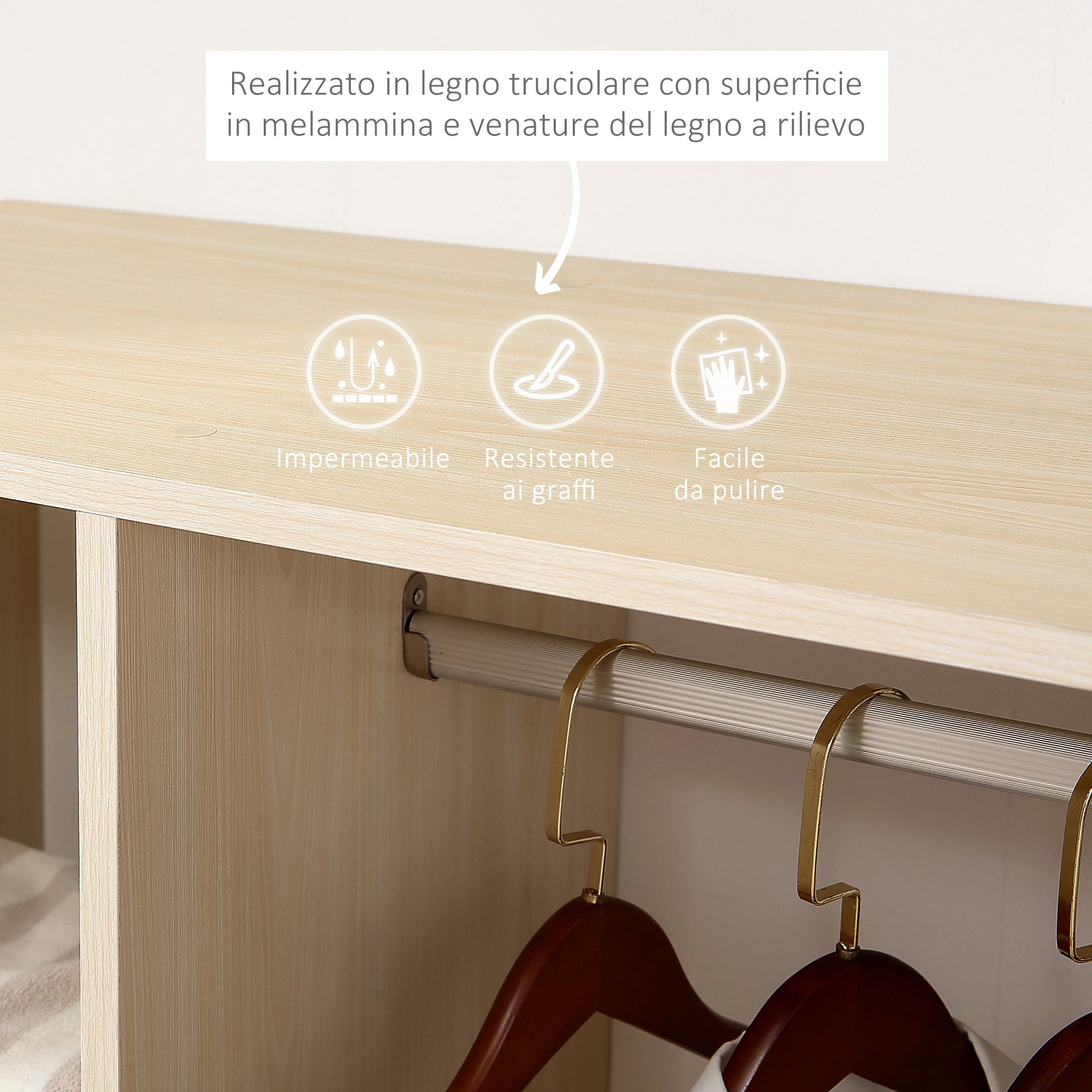 EasyComfort kledingrek met 3 leLPGanken en kledingstang 128 cm, beige