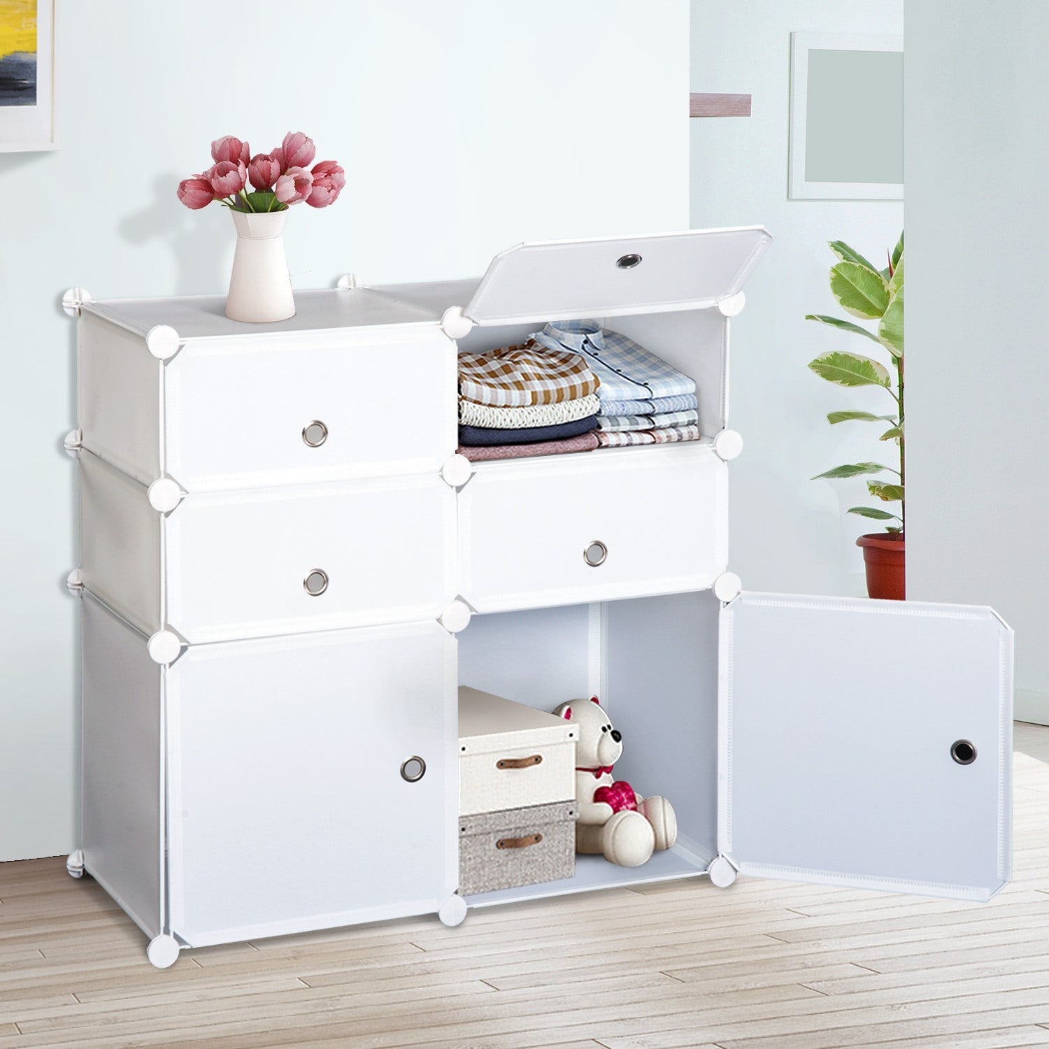 Easycomfort Armadio Modulare Scarpiera in Plastica Guardaroba Scaffale Portascarpe 75×37×73cm white