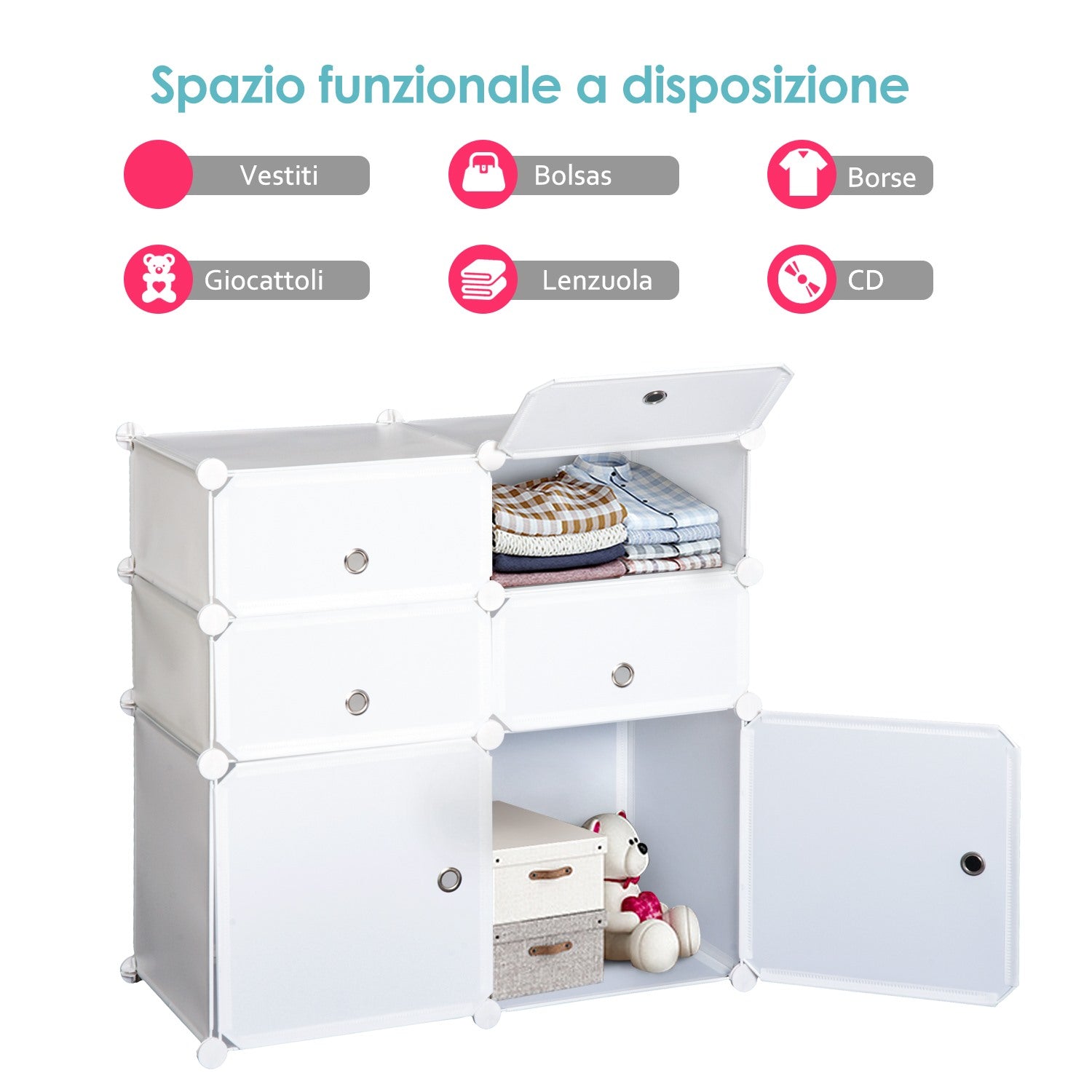 Easycomfort Armadio Modulare Scarpiera in Plastica Guardaroba Scaffale Portascarpe 75×37×73cm white