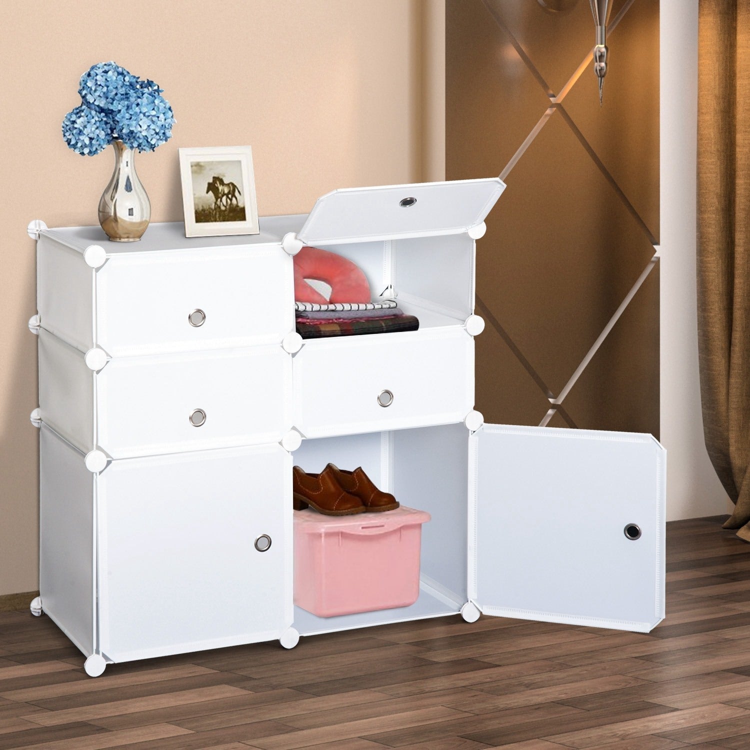Easycomfort Armadio Modulare Scarpiera in Plastica Guardaroba Scaffale Portascarpe 75×37×73cm white