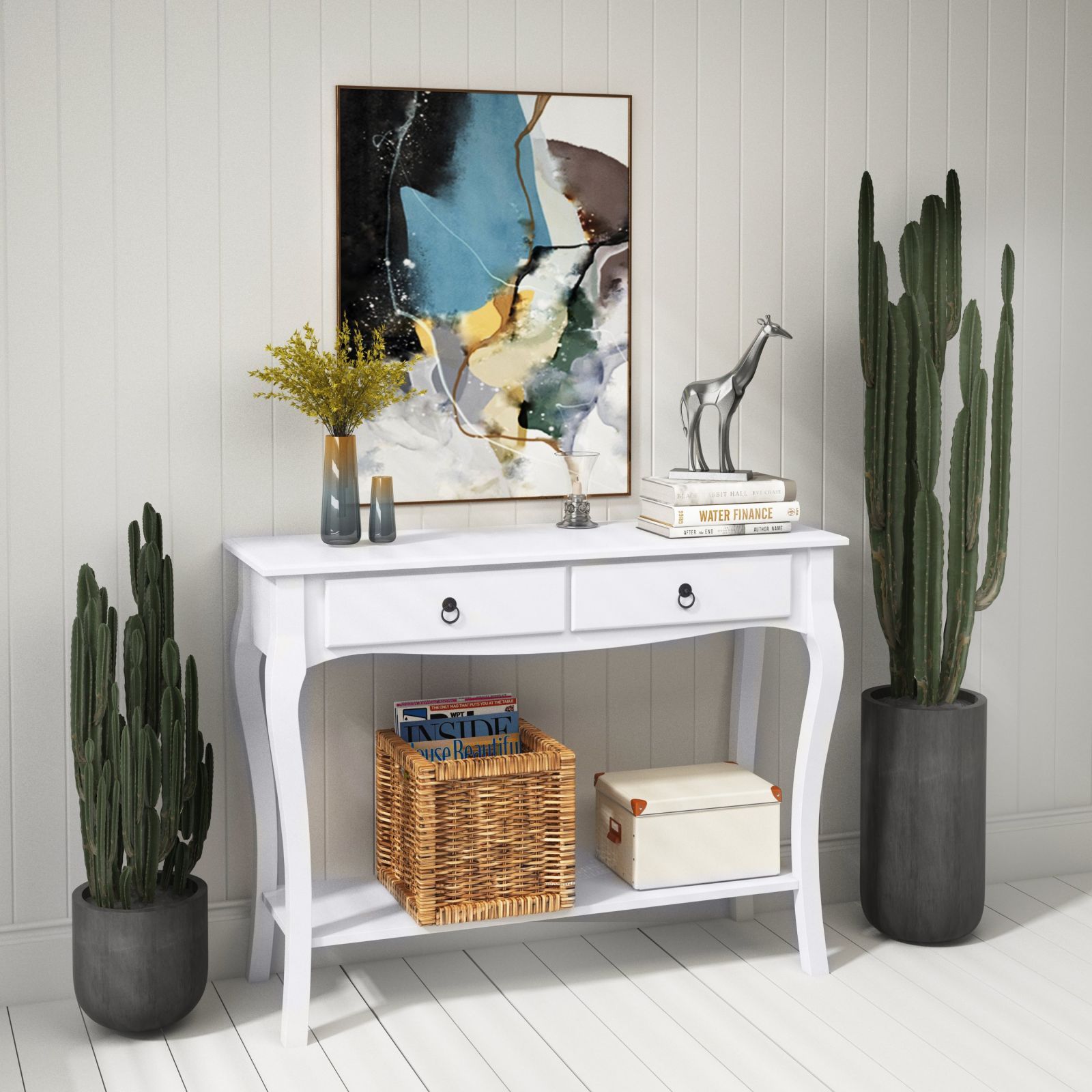 Easycomfort Mobiletto Tavolo Consolle da Ingresso Moderno with 2 Cassetti Casa Legno 100 × 33 × 75cm white