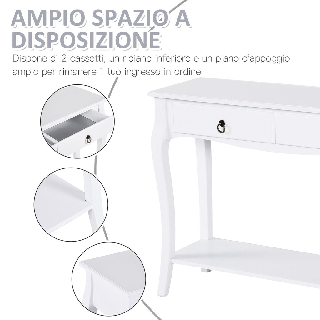 Easycomfort Mobiletto Tavolo Consolle da Ingresso Moderno with 2 Cassetti Casa Legno 100 × 33 × 75cm white