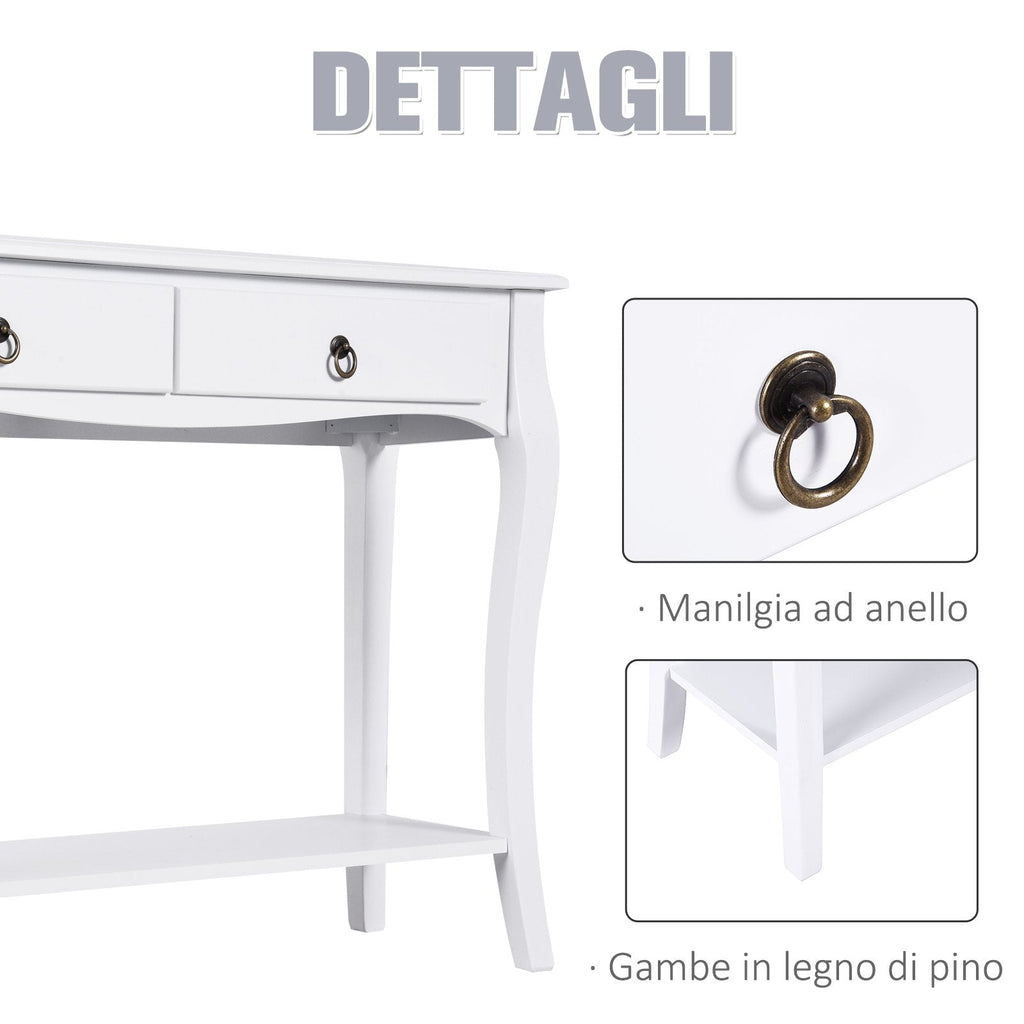 Easycomfort Mobiletto Tavolo Consolle da Ingresso Moderno with 2 Cassetti Casa Legno 100 × 33 × 75cm white