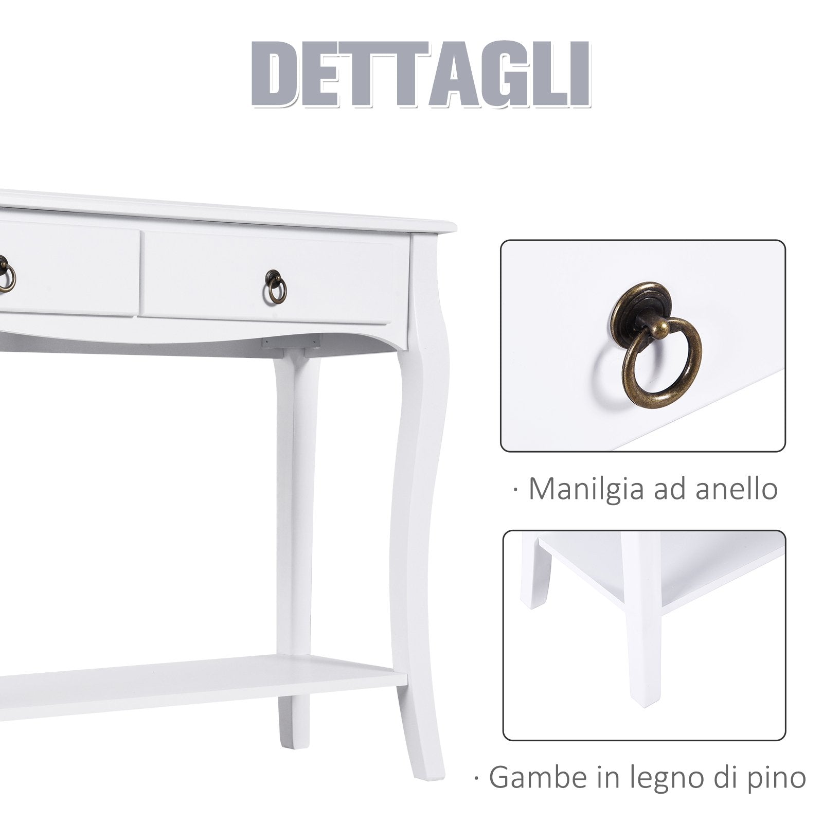 Easycomfort Mobiletto Tavolo Consolle da Ingresso Moderno with 2 Cassetti Casa Legno 100 × 33 × 75cm white