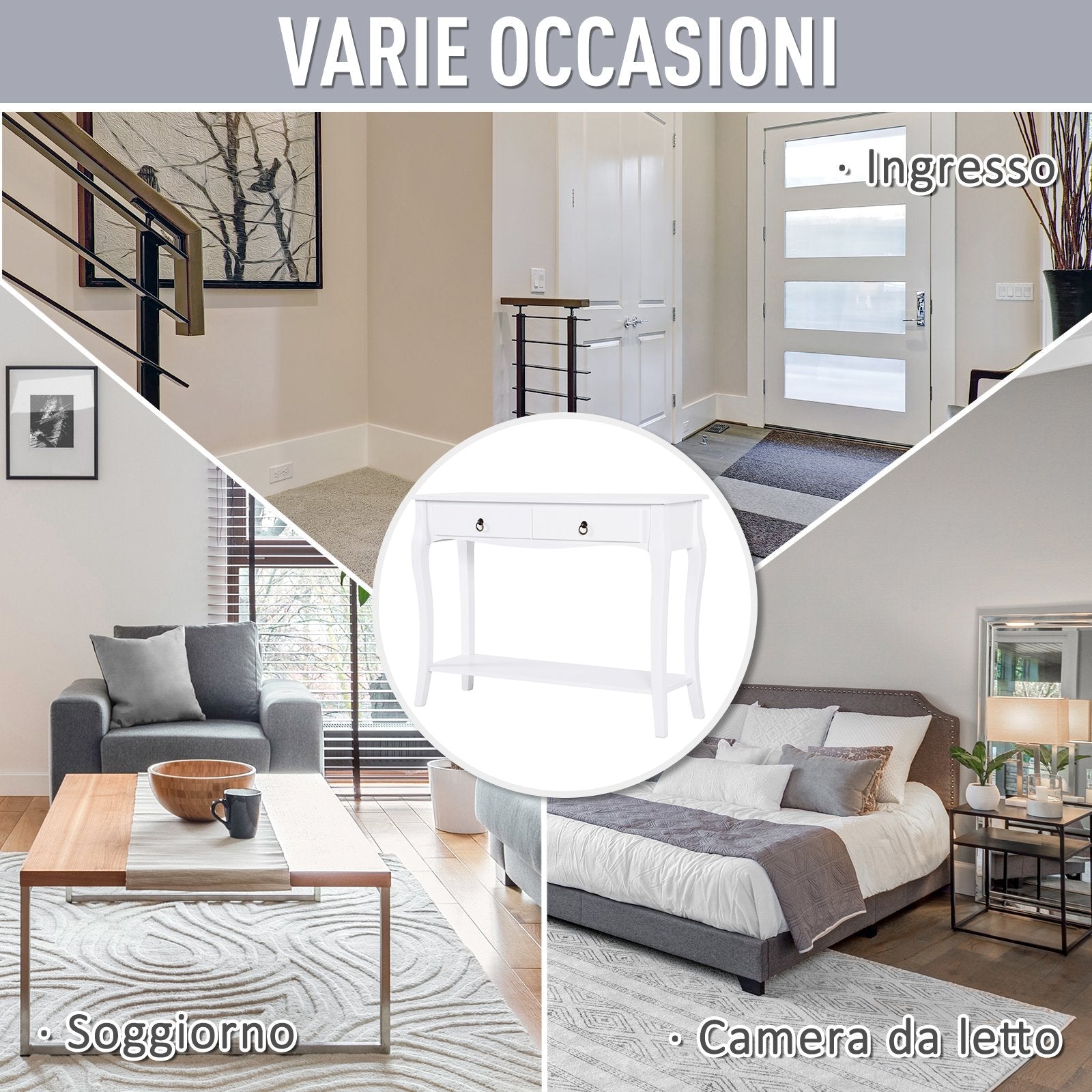 Easycomfort Mobiletto Tavolo Consolle da Ingresso Moderno with 2 Cassetti Casa Legno 100 × 33 × 75cm white