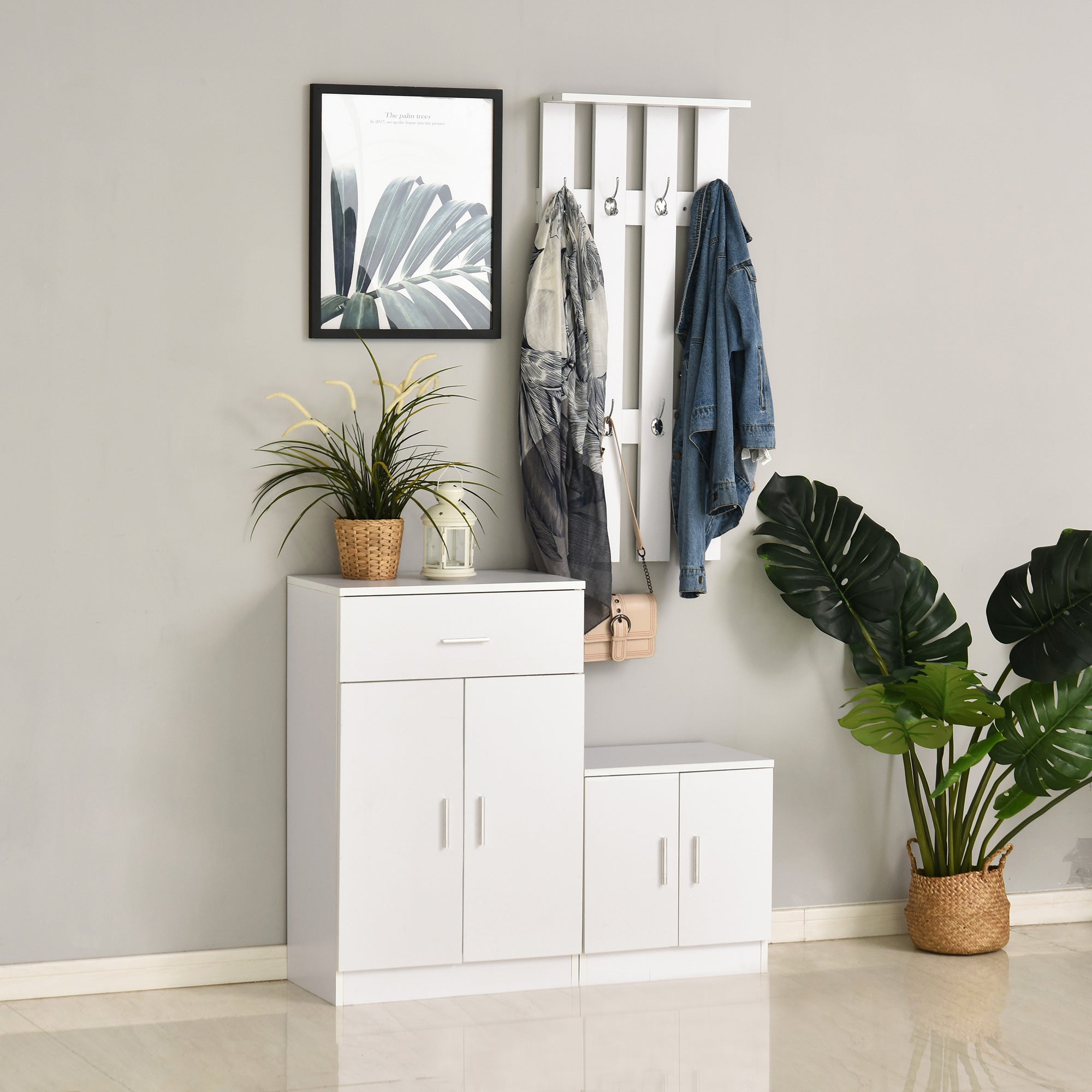 Easycomfort Scarpiera with Appendiabiti a Combinazione per Ingresso e Camera da Letto Legno 100x32x187cm white