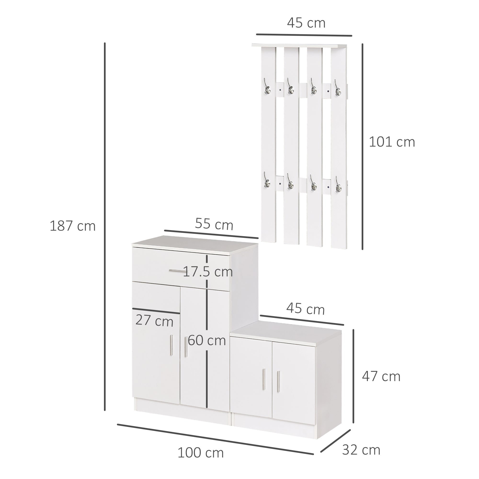 Easycomfort Scarpiera with Appendiabiti a Combinazione per Ingresso e Camera da Letto Legno 100x32x187cm white