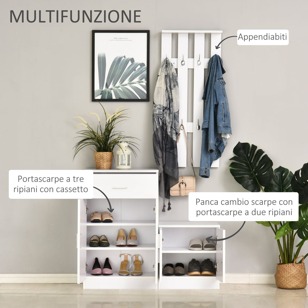 Easycomfort Scarpiera with Appendiabiti a Combinazione per Ingresso e Camera da Letto Legno 100x32x187cm white