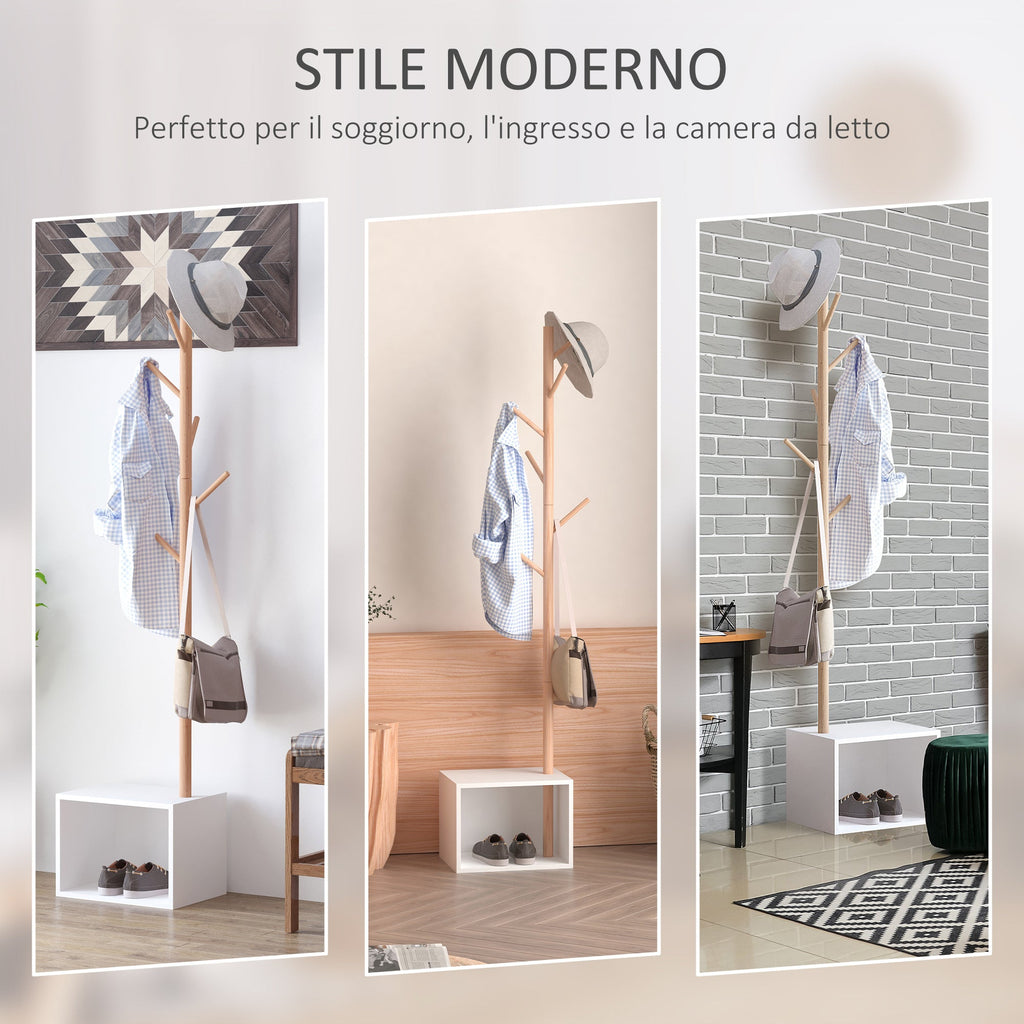 Easycomfort Appendiabiti with Panchina Cubo per Scarpe Per Ingresso e Camera da Letto 6 Ganci, Bambù Legno MDF, white, 40x30x180cm