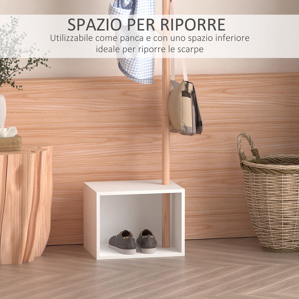 Easycomfort Appendiabiti with Panchina Cubo per Scarpe Per Ingresso e Camera da Letto 6 Ganci, Bambù Legno MDF, white, 40x30x180cm