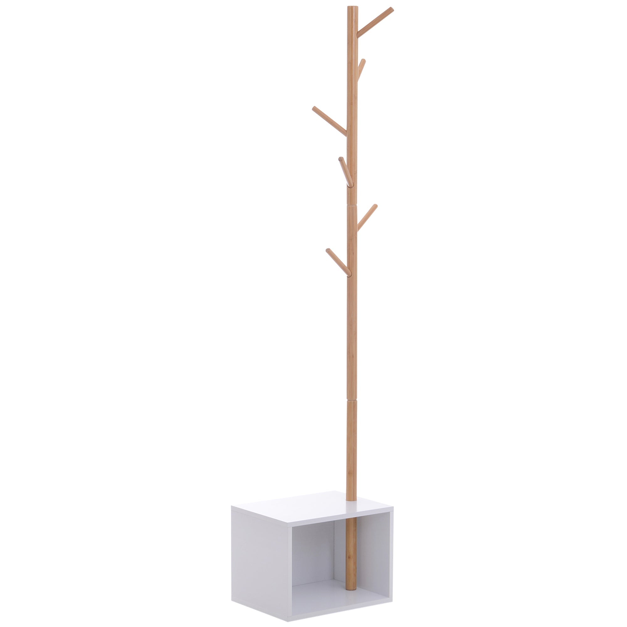 Easycomfort Appendiabiti with Panchina Cubo per Scarpe Per Ingresso e Camera da Letto 6 Ganci, Bambù Legno MDF, white, 40x30x180cm