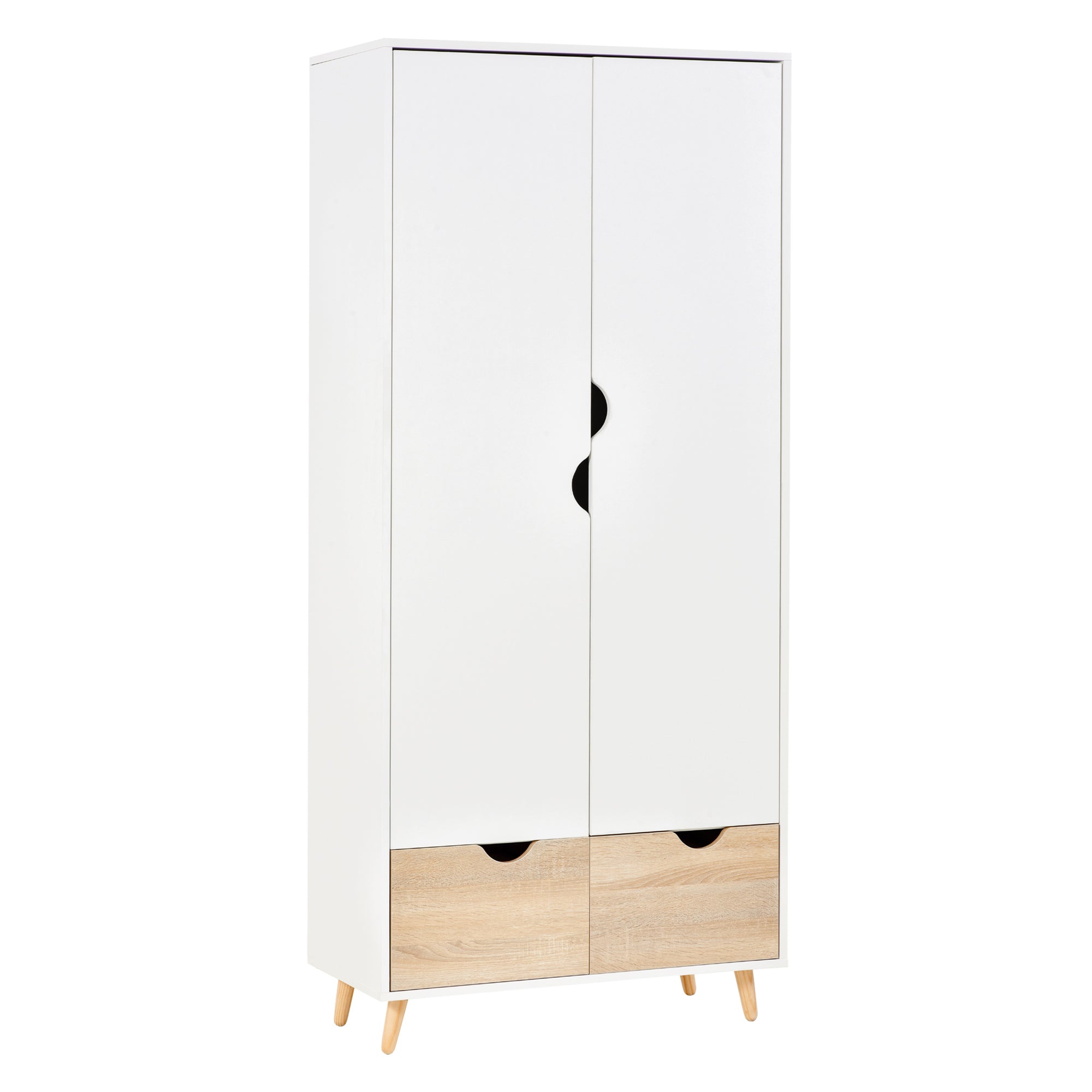 Easycomfort Armadio a Due Ante in Legno with 1 Ripiano, 1 Appendiabiti, 2 Cassetti with Maniglie Intagliate, white 80x40x180cm