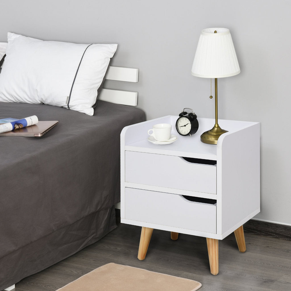 Easycomfort Comodino Salvaspazio dal Design Moderno in Legno white, Piccola Cassettiera Camera da Letto with 2 Cassetti e Piedini in Legno di Pino 33 x 28 x 42cm