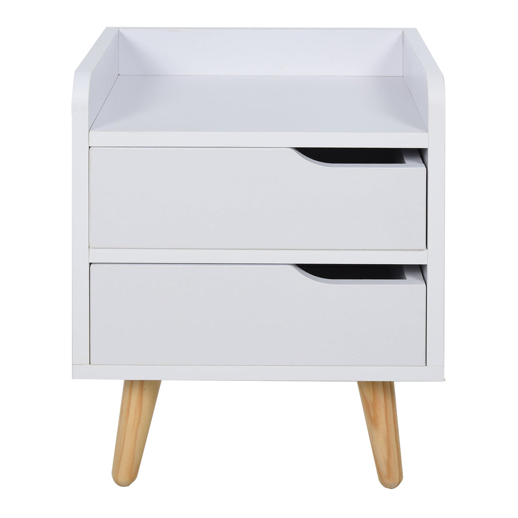 Easycomfort Comodino Salvaspazio dal Design Moderno in Legno white, Piccola Cassettiera Camera da Letto with 2 Cassetti e Piedini in Legno di Pino 33 x 28 x 42cm