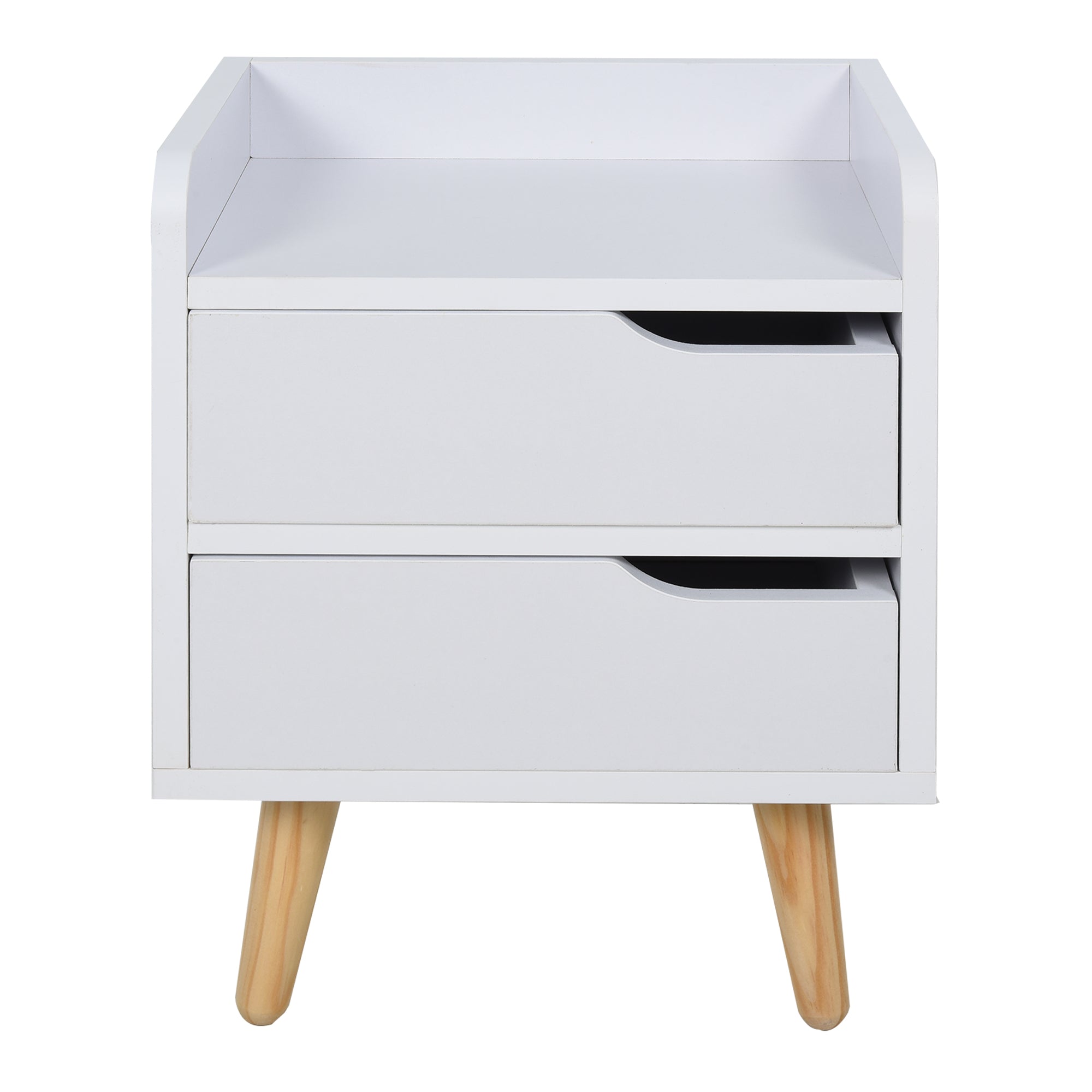 Easycomfort Comodino Salvaspazio dal Design Moderno in Legno white, Piccola Cassettiera Camera da Letto with 2 Cassetti e Piedini in Legno di Pino 33 x 28 x 42cm