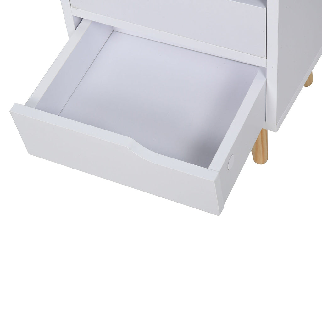 Easycomfort Comodino Salvaspazio dal Design Moderno in Legno white, Piccola Cassettiera Camera da Letto with 2 Cassetti e Piedini in Legno di Pino 33 x 28 x 42cm