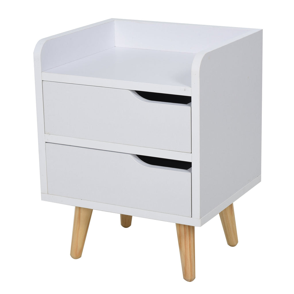 Easycomfort Comodino Salvaspazio dal Design Moderno in Legno white, Piccola Cassettiera Camera da Letto with 2 Cassetti e Piedini in Legno di Pino 33 x 28 x 42cm
