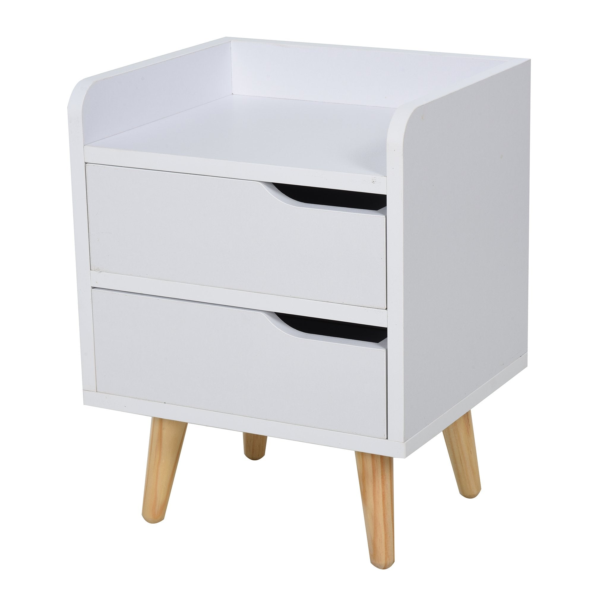 Easycomfort Comodino Salvaspazio dal Design Moderno in Legno white, Piccola Cassettiera Camera da Letto with 2 Cassetti e Piedini in Legno di Pino 33 x 28 x 42cm