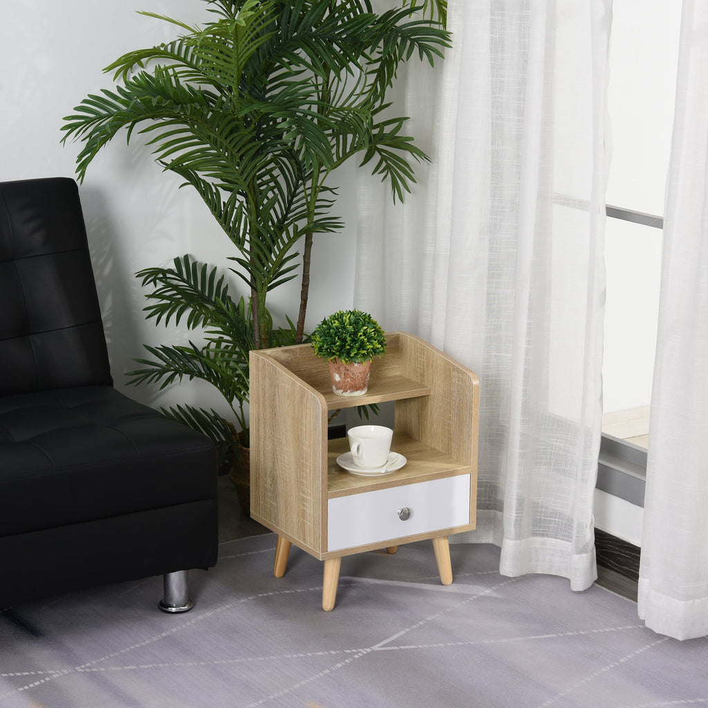 Easycomfort Comodino Salvaspazio Mobiletto with Cassetto e Mensola in Legno 37x30x48cm