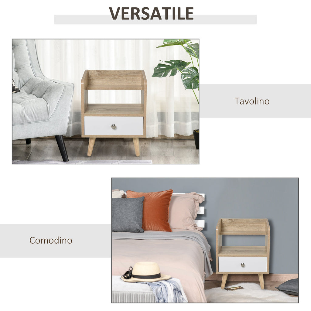 Easycomfort Comodino Salvaspazio Mobiletto with Cassetto e Mensola in Legno 37x30x48cm