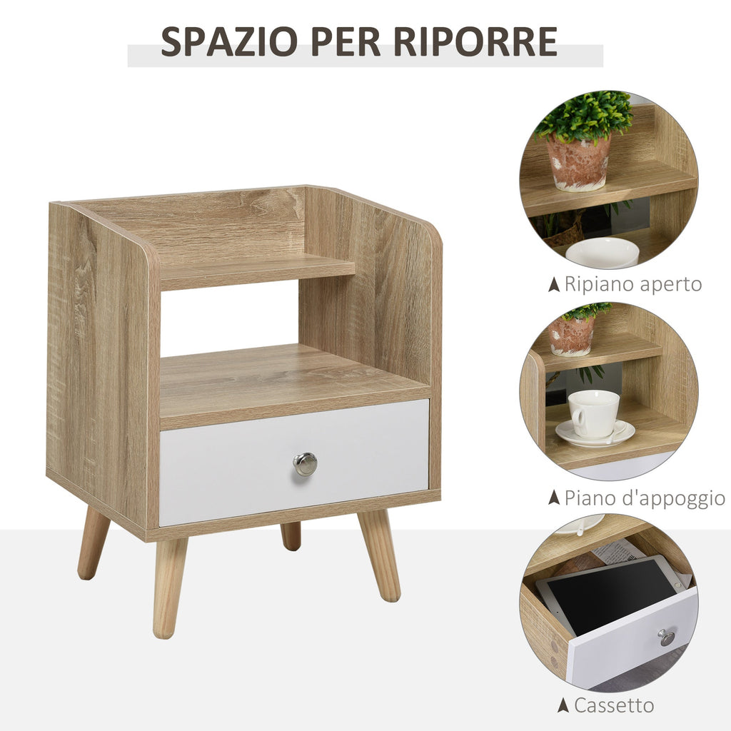 Easycomfort Comodino Salvaspazio Mobiletto with Cassetto e Mensola in Legno 37x30x48cm