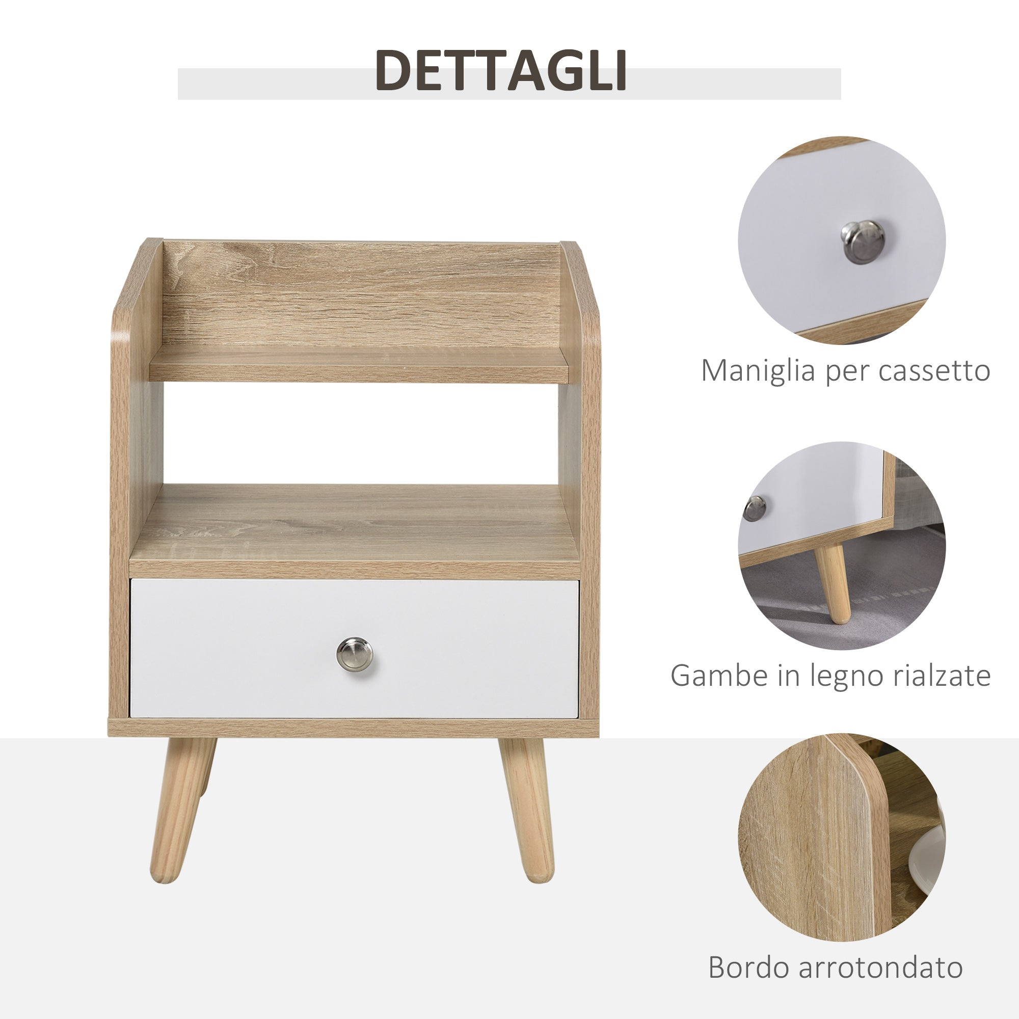 Easycomfort Comodino Salvaspazio Mobiletto with Cassetto e Mensola in Legno 37x30x48cm