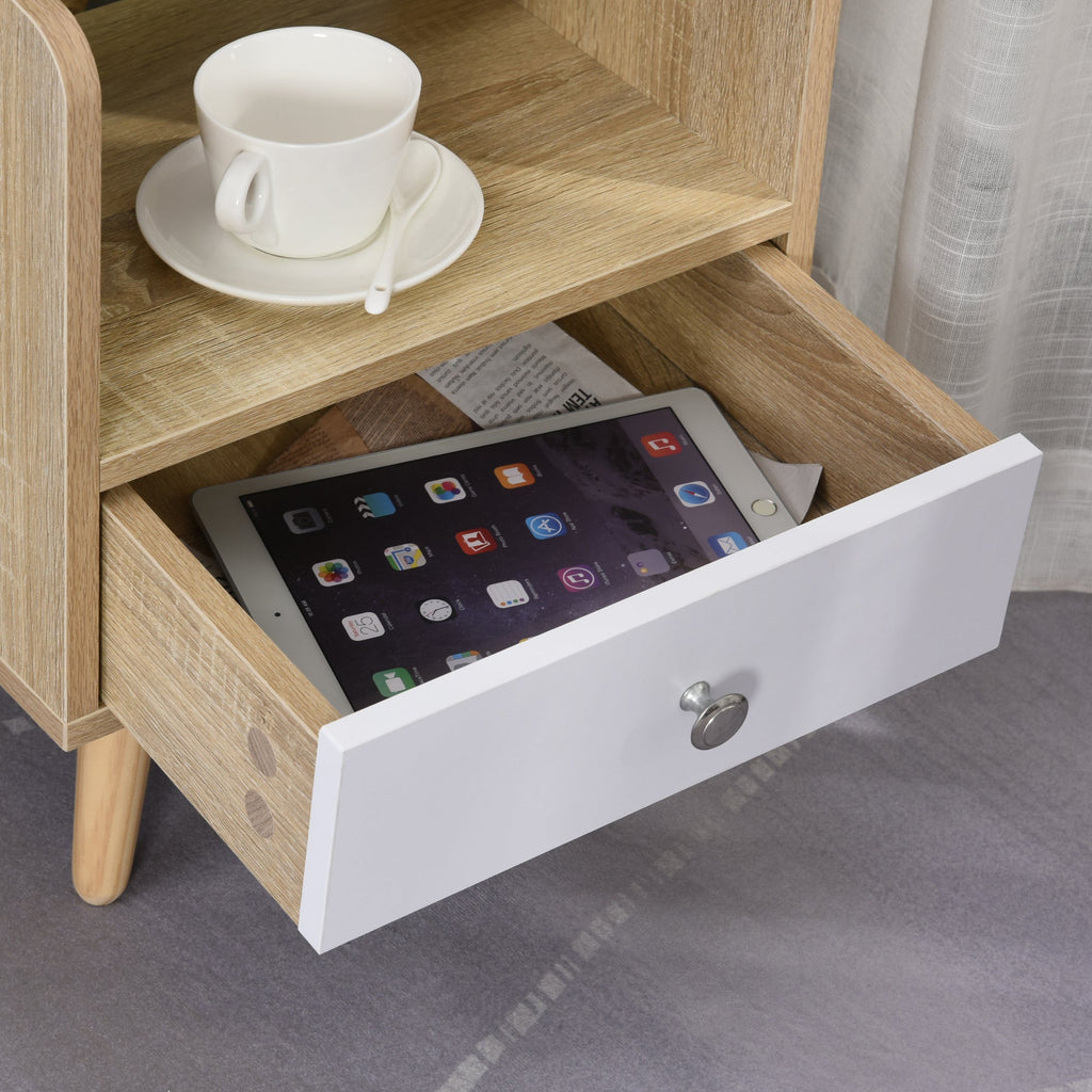 Easycomfort Comodino Salvaspazio Mobiletto with Cassetto e Mensola in Legno 37x30x48cm