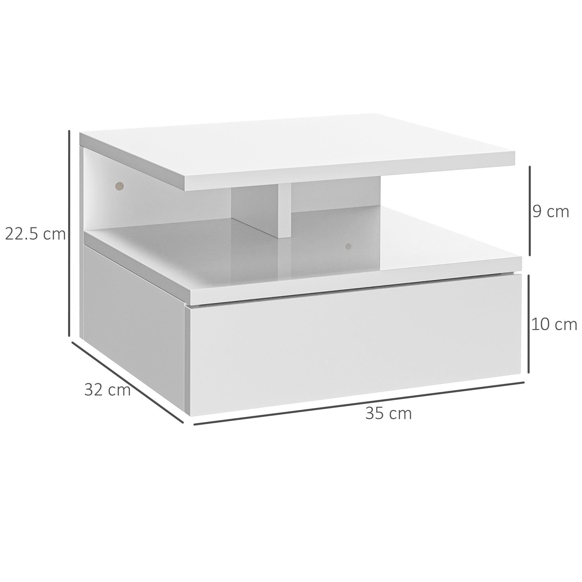 Easycomfort Set da 2 Comodini Moderni Sospesi with Cassetto e Mensola in Legno 35x32x22.5cm, white Lucido