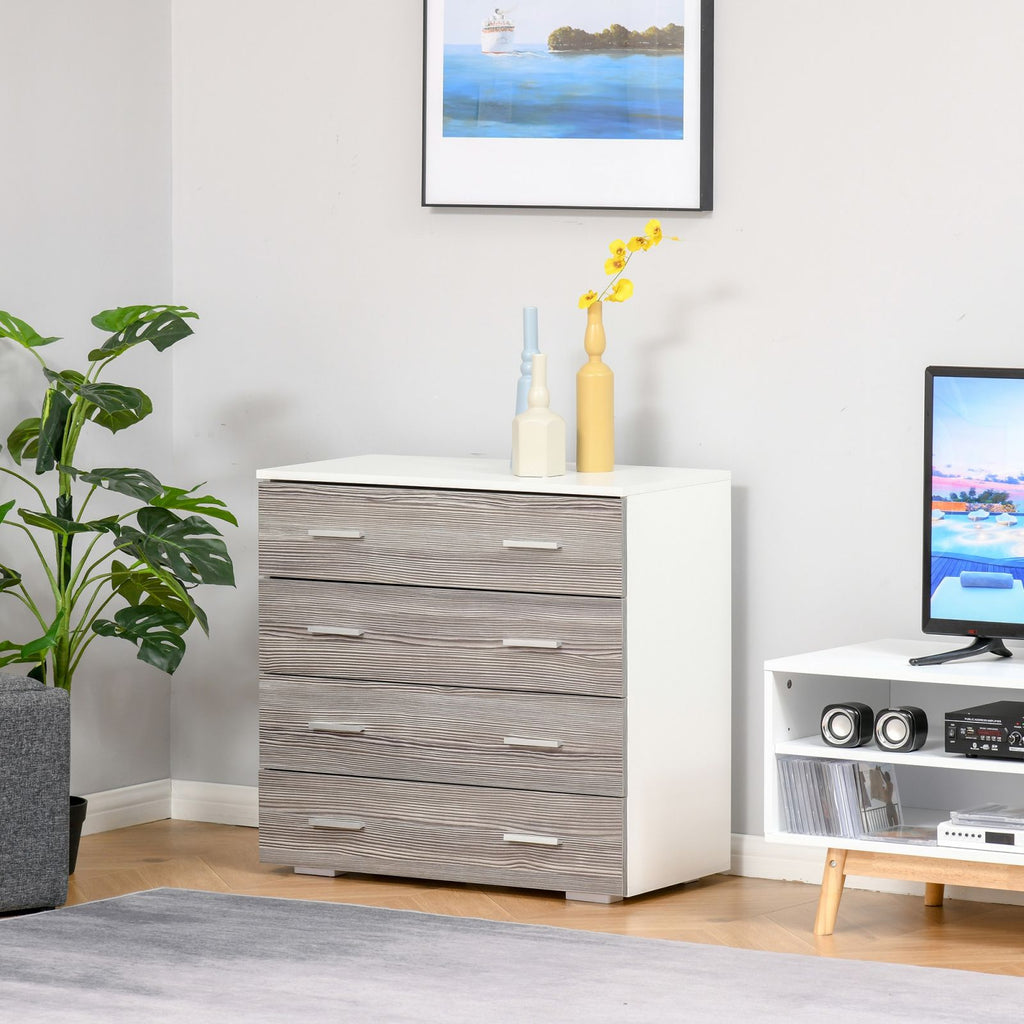 Easycomfort Cassettiera Camera da Letto Moderna 4 Cassetti with Maniglie in Alluminio e Struttura in Legno, 76x35x72cm, white e Grigio