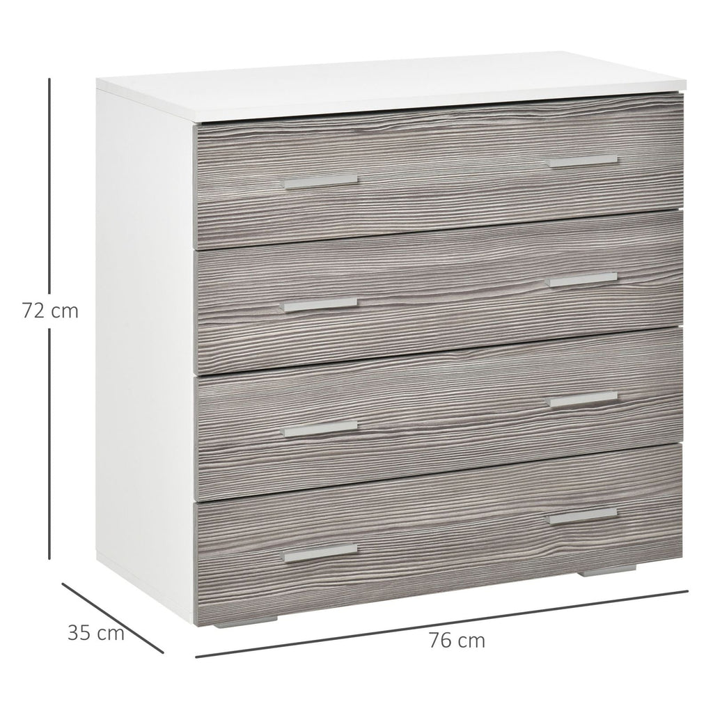 Easycomfort Cassettiera Camera da Letto Moderna 4 Cassetti with Maniglie in Alluminio e Struttura in Legno, 76x35x72cm, white e Grigio