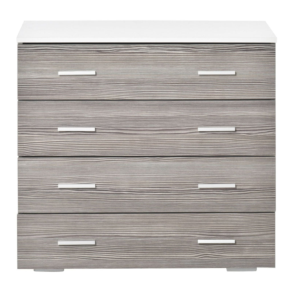 Easycomfort Cassettiera Camera da Letto Moderna 4 Cassetti with Maniglie in Alluminio e Struttura in Legno, 76x35x72cm, white e Grigio