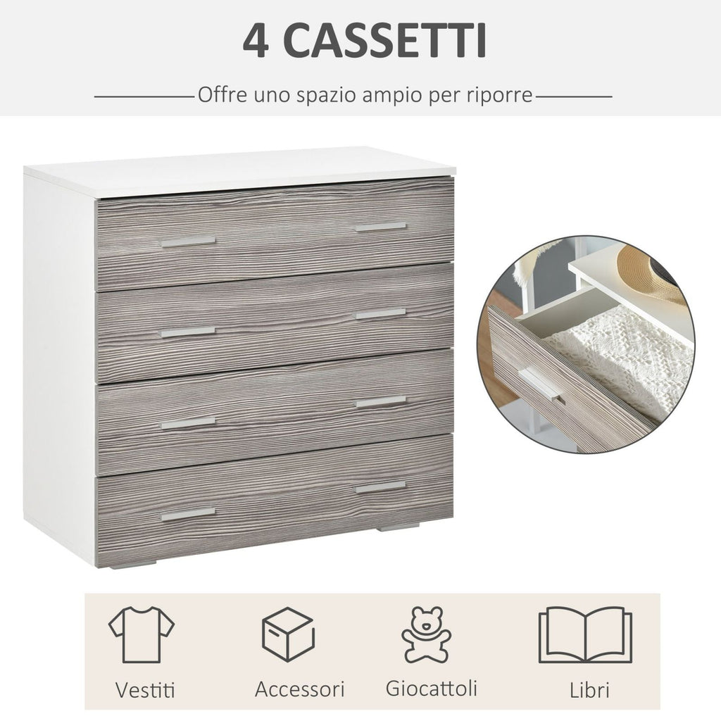 Easycomfort Cassettiera Camera da Letto Moderna 4 Cassetti with Maniglie in Alluminio e Struttura in Legno, 76x35x72cm, white e Grigio