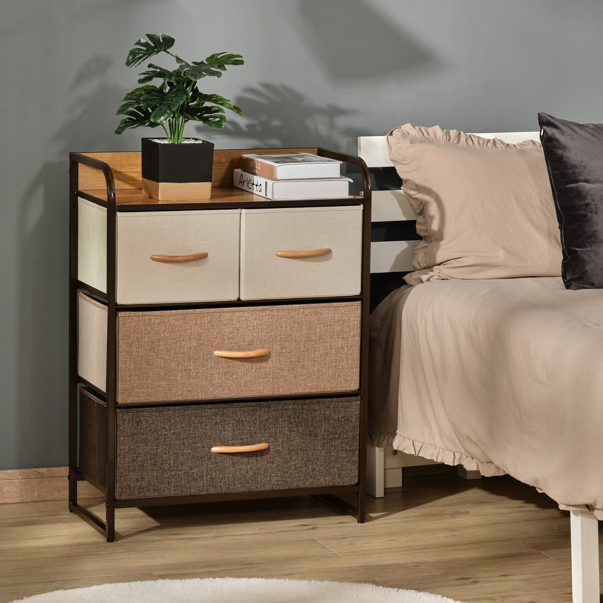 EasyComfort ladekast 4 opvouwbare stoffen lades 58x29x78.5 cm multikleur