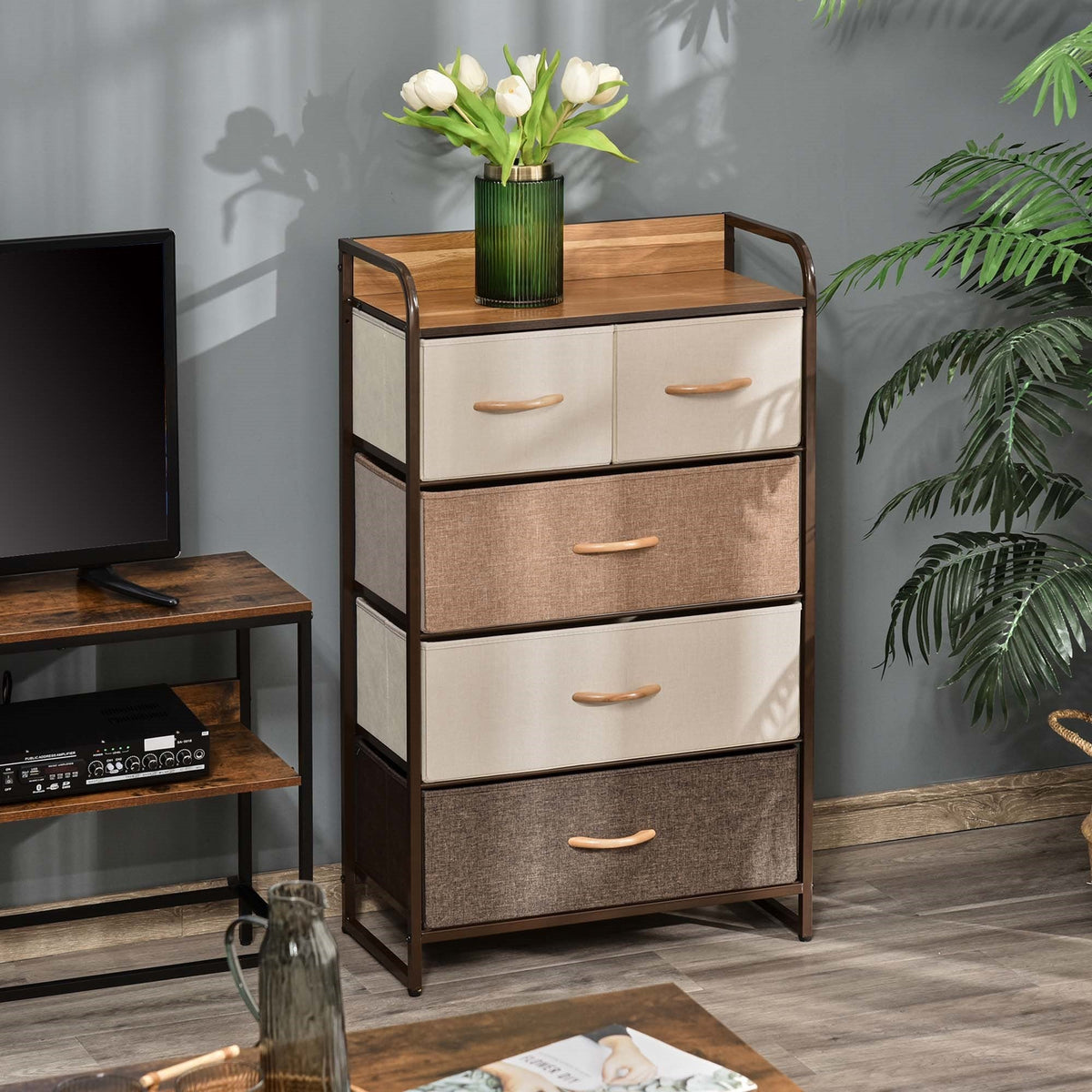 EasyComfort ladekast met 5 stoffen lades 58x29x99cm multikleur